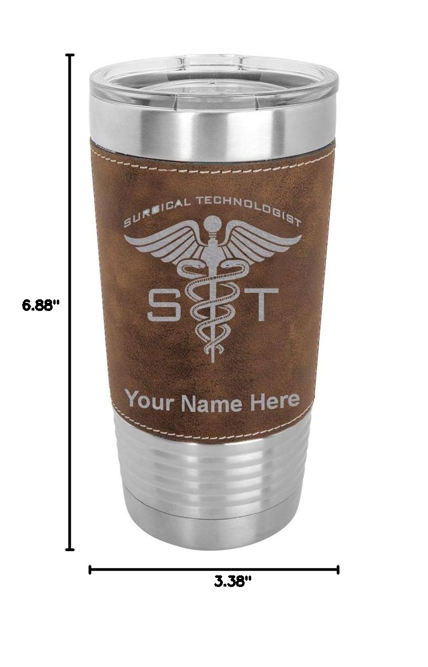 LaserGram 20oz Vacuum Insulated Stainless Steel Tumbler Mug with Personalized Engraving - Faux Leather & Rustic Finish - Perfect Gift for ST Surgical Technologists - Ideal for Coffee, Tea & Cold Drinks at Work or Outdoors