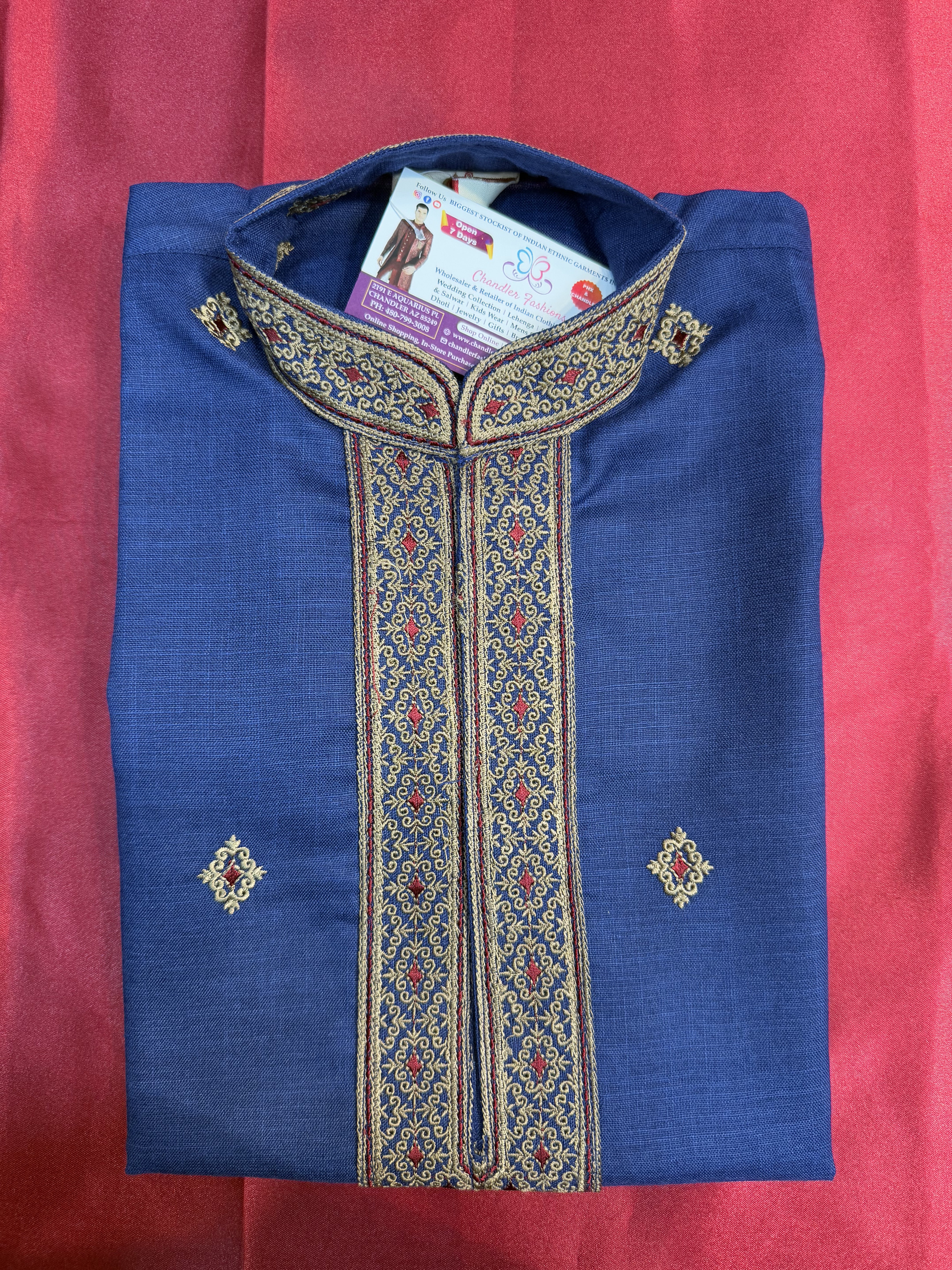 Stylish Navy Blue Poly Cotton Embroidered Kurta Set with Pajama Pants for Kids | Comfortable Ethnic Wear for Festivals, Parties & Special Occasions