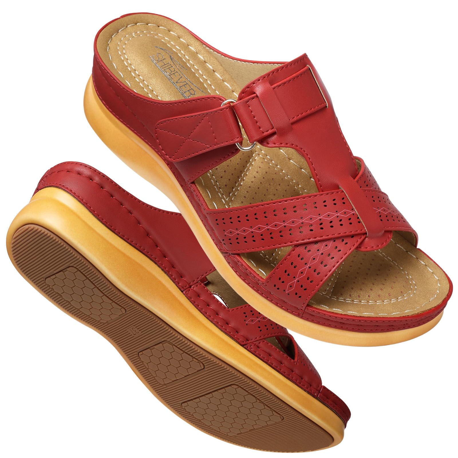 SHIBEVER Women's Comfortable Orthopedic Wedge Sandals - Slip-On Platform Sandals for Walking, Travel & Summer Outfits
