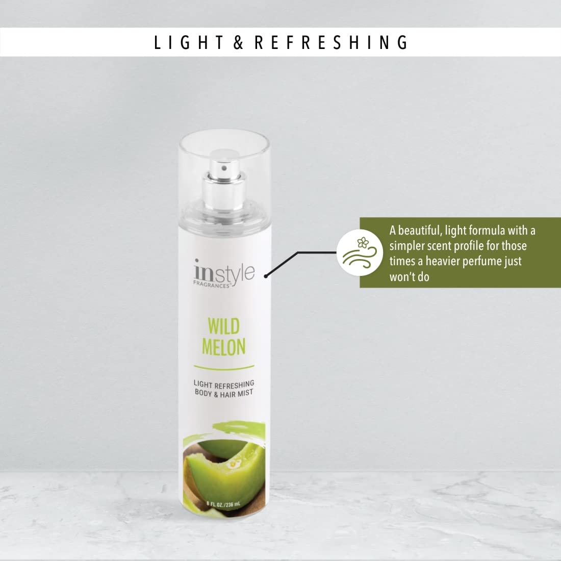 Instyle Fragrances Wild Melon Body & Hair Mist - 8oz Vegan Panthenol Spray | Clean, Paraben & Phthalate Free | Refreshing Summer Scent for Women, Gym & Travel