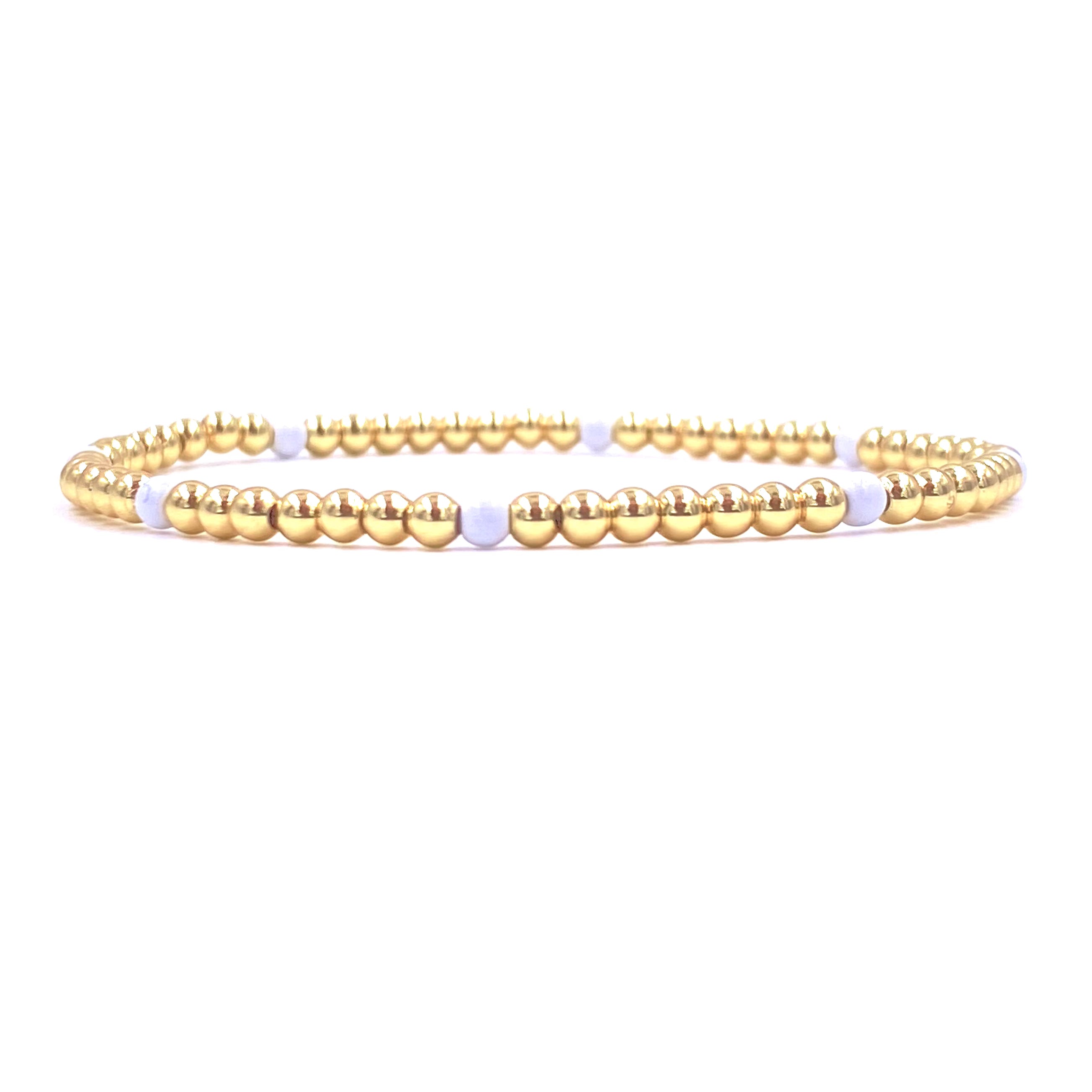 Ashley Gold Stainless Steel 8mm Beaded Stretch Bracelet - Gold Plated Enamel Ball Jewelry for Women, Fashion Accessories for Casual Wear & Party Outfits
