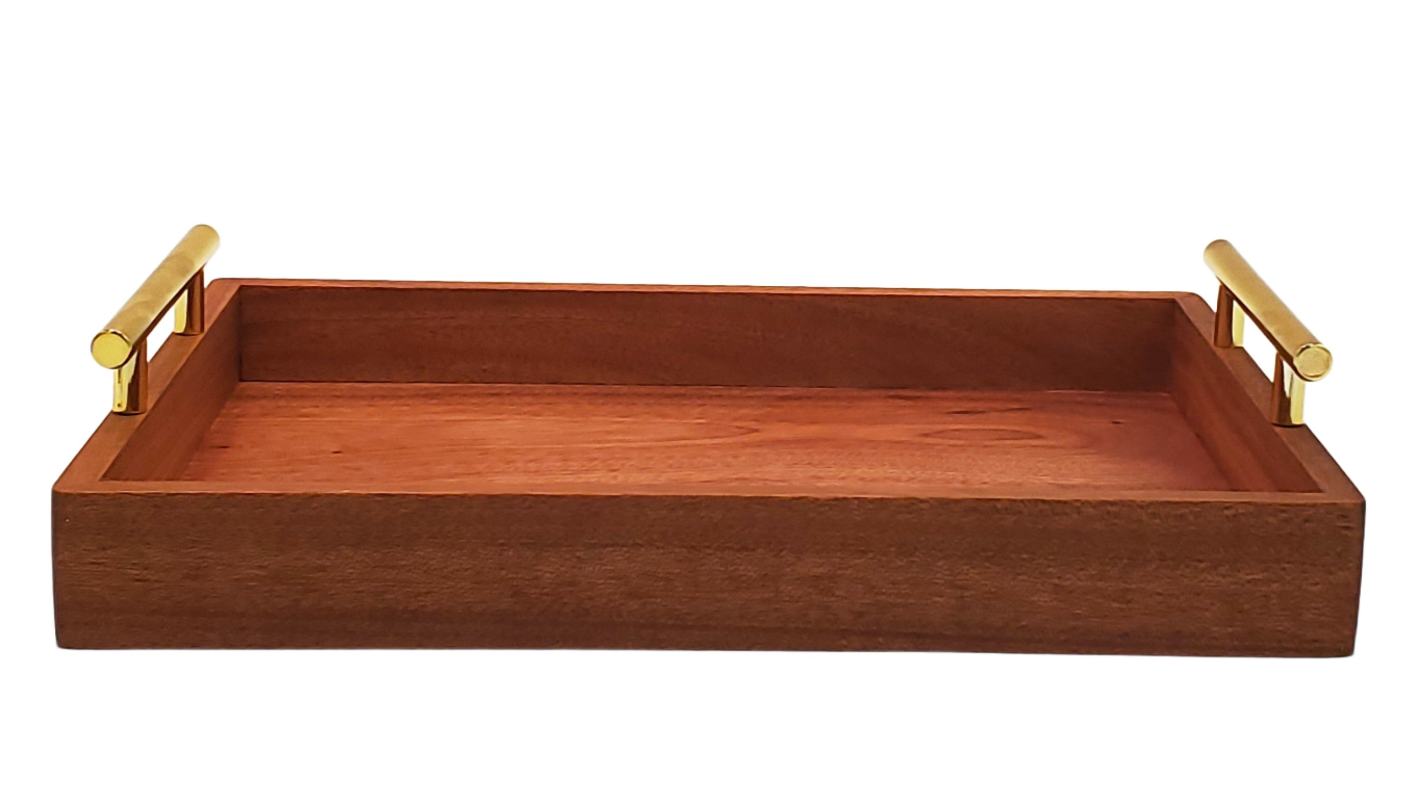 14.5x10x4.75 Inch Wooden Serving Tray with Gold Handle - Elegant Breakfast in Bed, Coffee Table Decor, Party Serving Platter