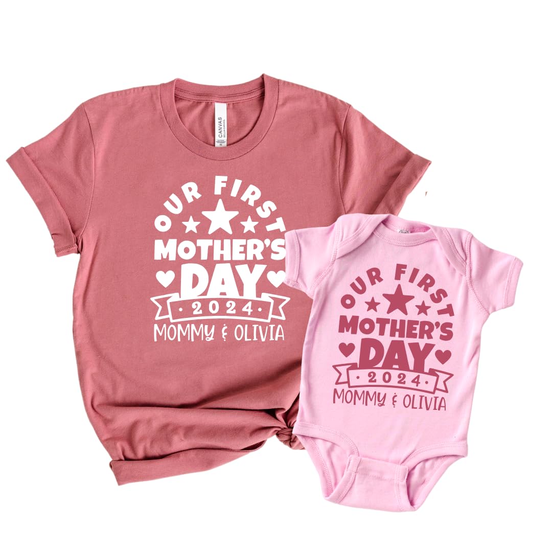 First Mother's Day Mommy and Me Matching Outfits Set - Cute Mother Son/Daughter Coordinating Clothes for 1st Time Moms | Perfect 1st Mother's Day Gift for New Moms | Ideal for Family Photos, Baby Showers & Special Celebrations