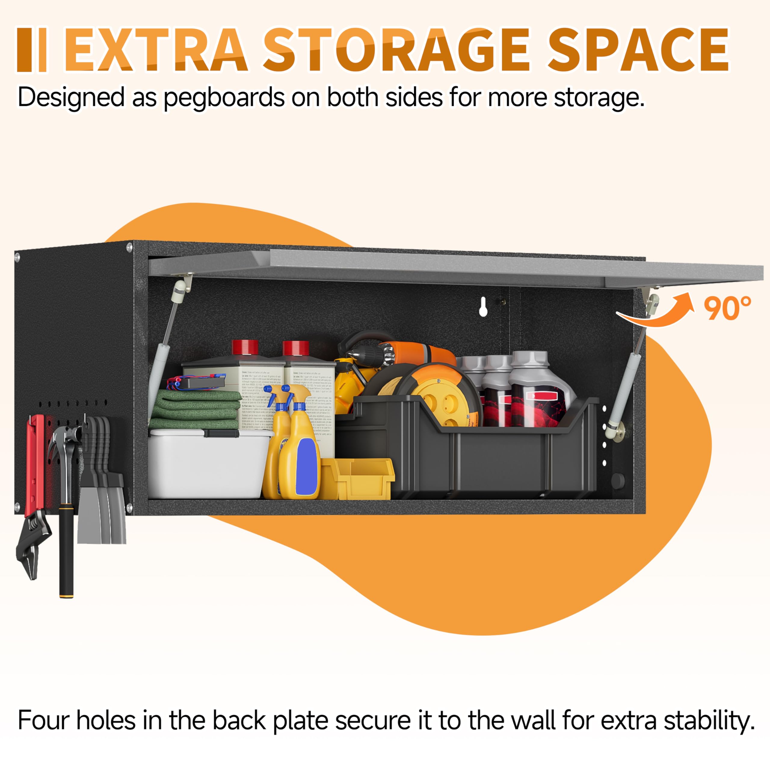 Black Metal Wall Cabinet with Door & Pegboard - 13.8