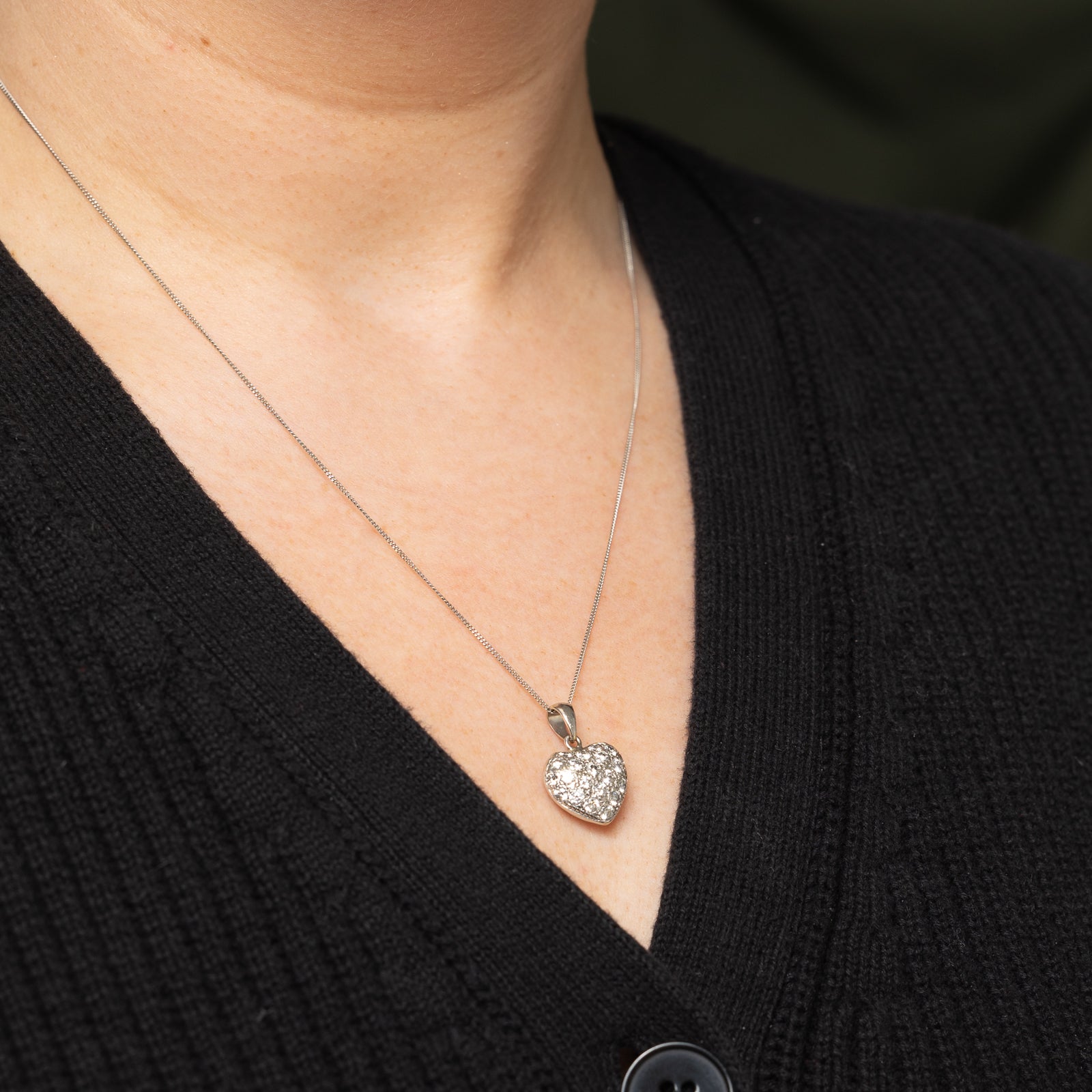 1.32ctw Pavé Set Diamond Heart Pendant Necklace - 19