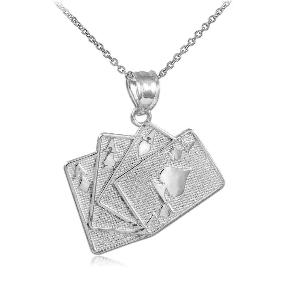 925 Silver Playing Cards Necklace - Four of a Kind Charm Pendant for Poker Lovers