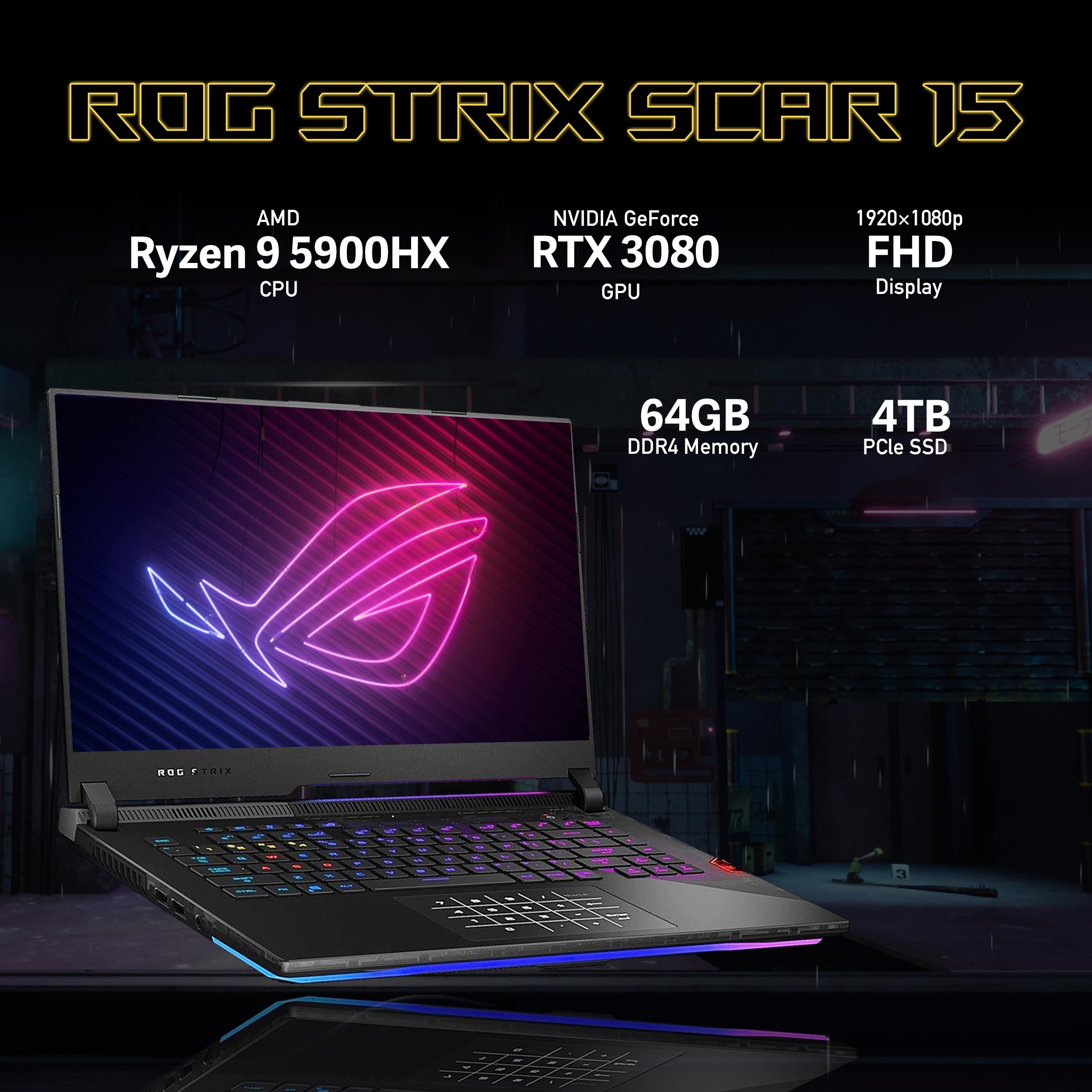 ASUS ROG Strix Scar 15 Gaming Laptop - Ryzen 9, RTX 3080, 64GB RAM for Ultimate Gaming Performance