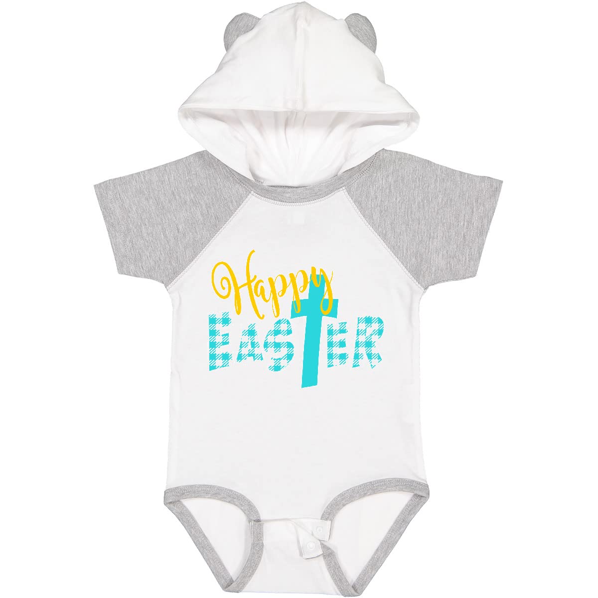 Inktastic Happy Easter with Cross in Teal Plaid Baby Bodysuit - Cute Easter Outfit for Infants & Toddlers - Perfect for Easter Sunday Church, Family Photos & Spring Celebrations