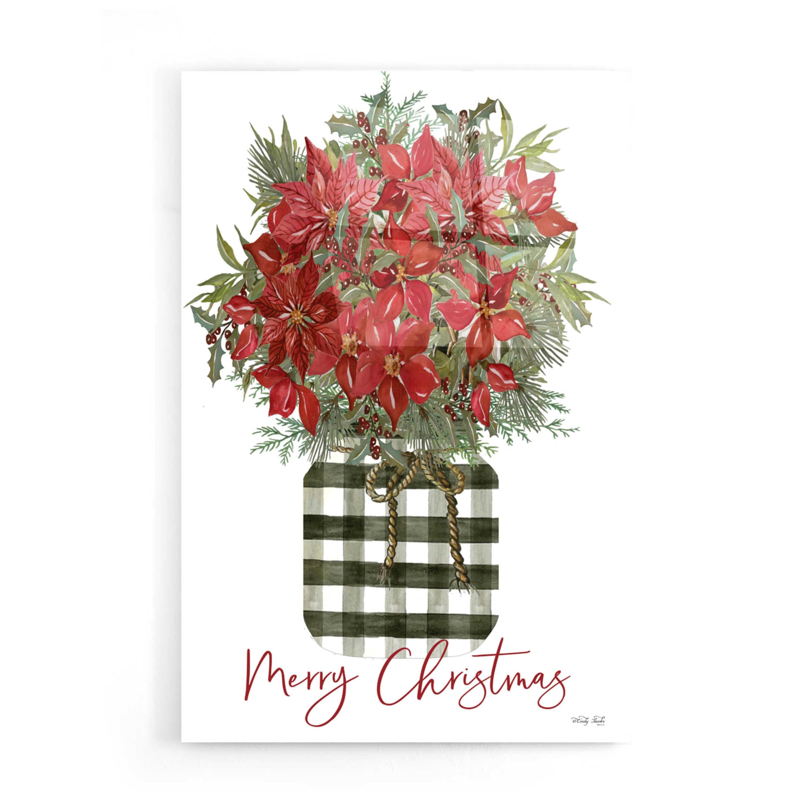 Epic Art 'Merry Christmas Poinsettia' by Cindy Jacobs - 16x24 Inch Acrylic Glass Wall Decor - Perfect for Holiday Home Decor, Christmas Gifts & Office Festive Decoration