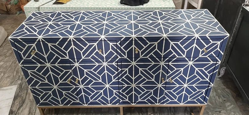 Handmade Bone Inlay Sideboard Buffet Table - Indian Wooden Dining Room Furniture for Home Decor, Living Room & Entryway Storage