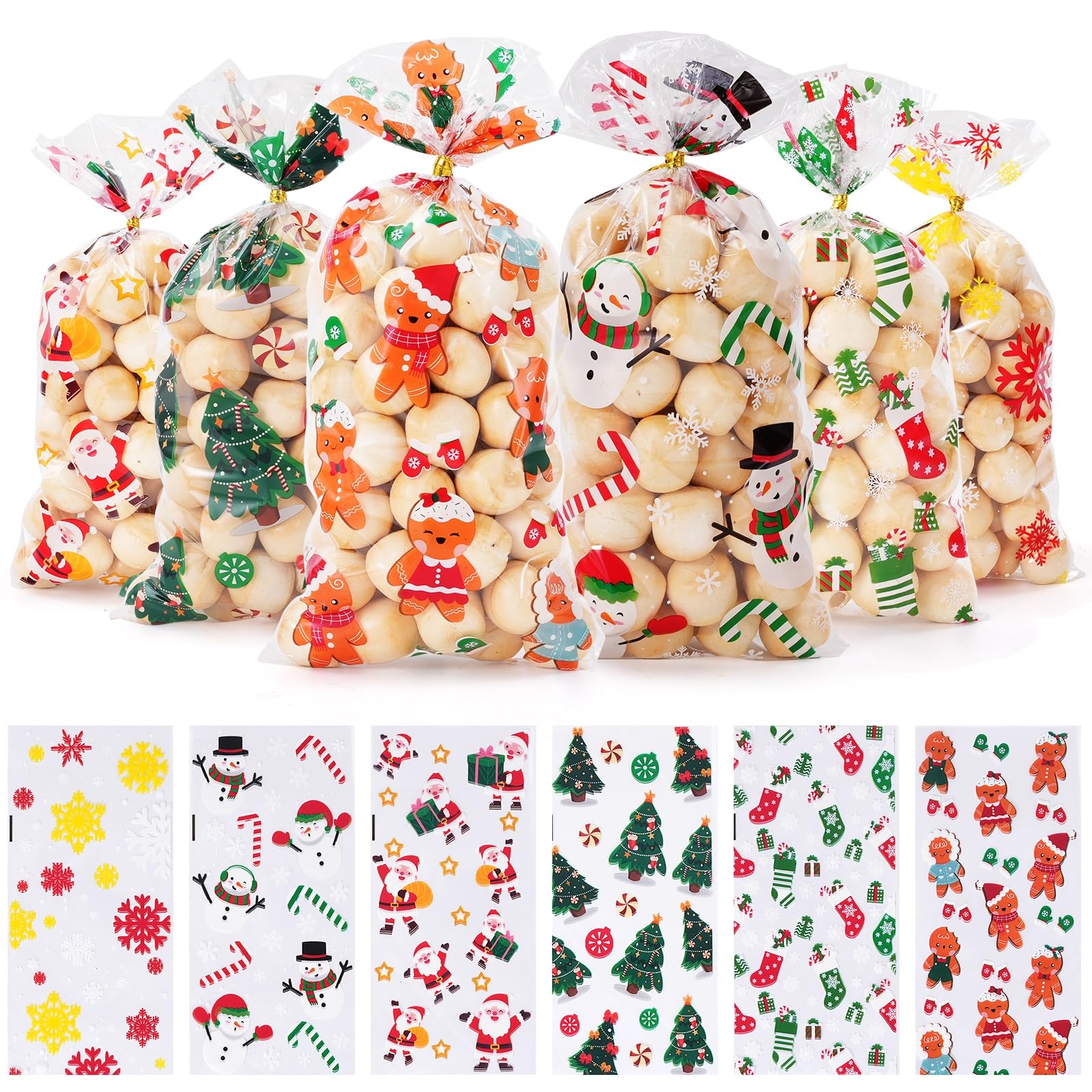 120pcs Clear Christmas Treat Bags with Twist Ties - Plastic Cellophane Gift Bags for Cookies, Candy & Party Favors | Perfect for Holiday Parties, Gift Wrapping & Classroom Treats