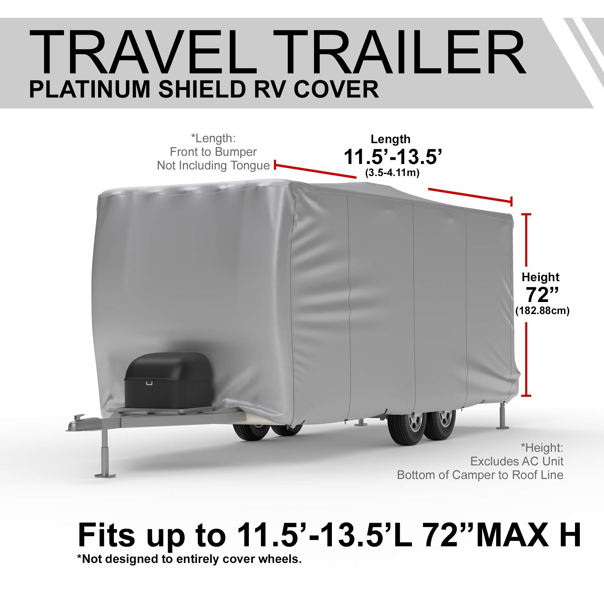 Weatherproof RV Cover for Travel Trailers 11.5' to 13.5' Long - Heavy Duty Waterproof, UV Resistant Protection with Soft Fleece Lining - Ideal for Outdoor Storage, Winter Snow Protection & Summer Sun Shelter