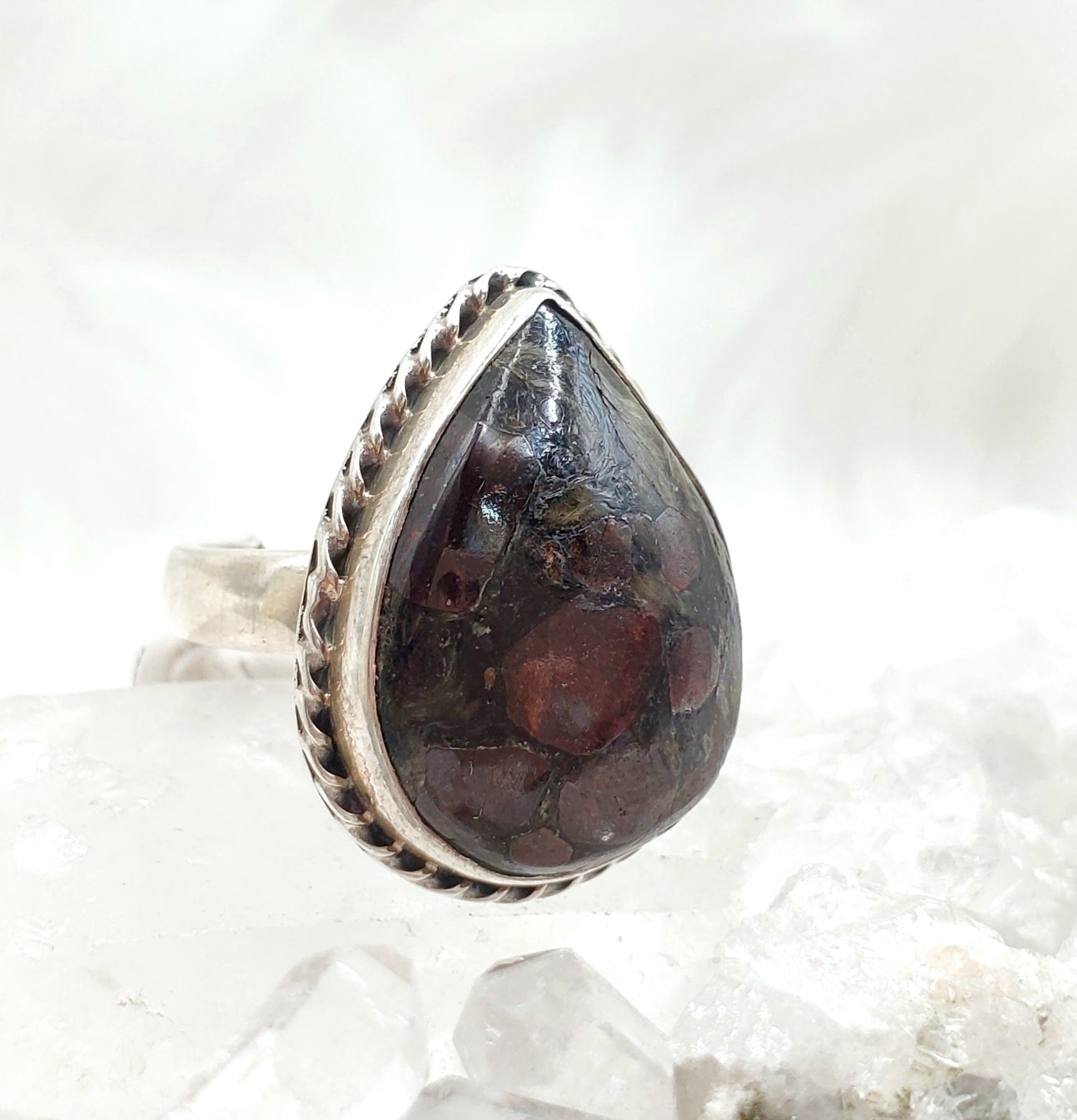 Authentic Canadian Staurolite & Garnet Ring in .925 Sterling Silver | Fairy Cross Jewelry for Women | Perfect for Gift, Wedding, Anniversary & Spiritual Healing