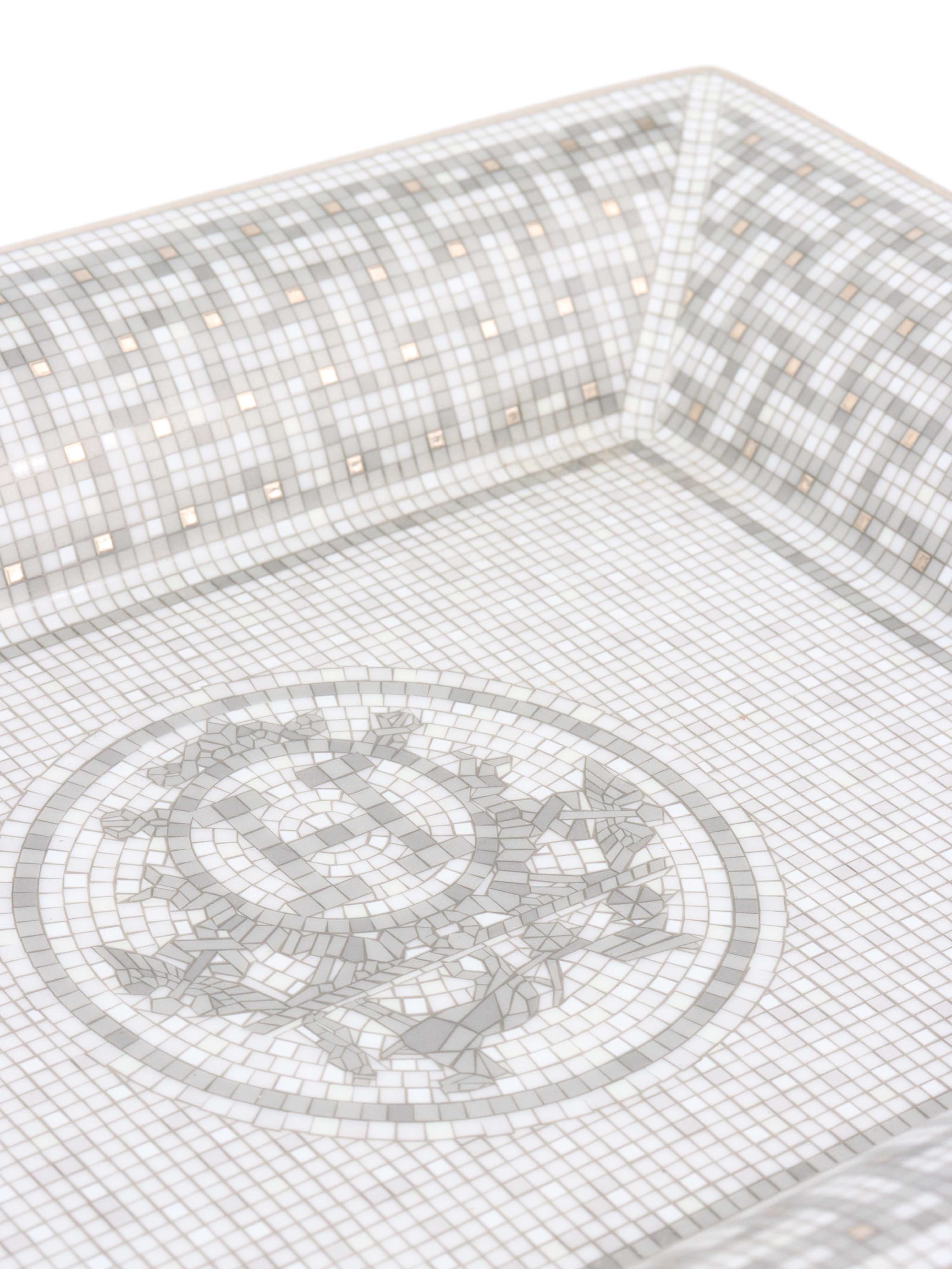 Hermes Mosaique 24 Platinum Tray - Luxury Decorative Serving Tray for Home Decor, Dining & Gift Giving