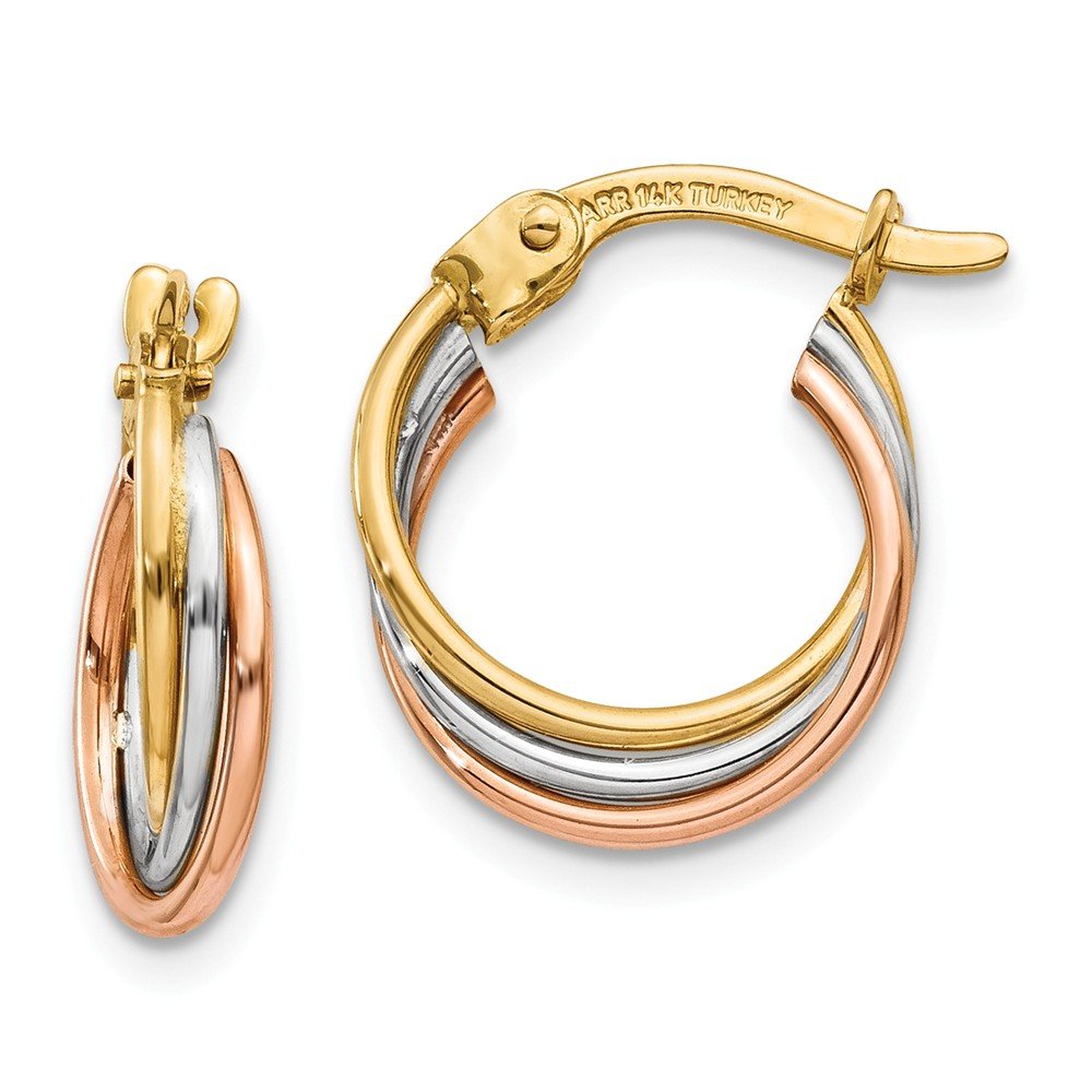 14K Solid Gold Twisted Hoop Earrings - White, Yellow & Rose Gold Tri-Color Jewelry for Women | Perfect for Everyday Wear, Parties & Special Occasions