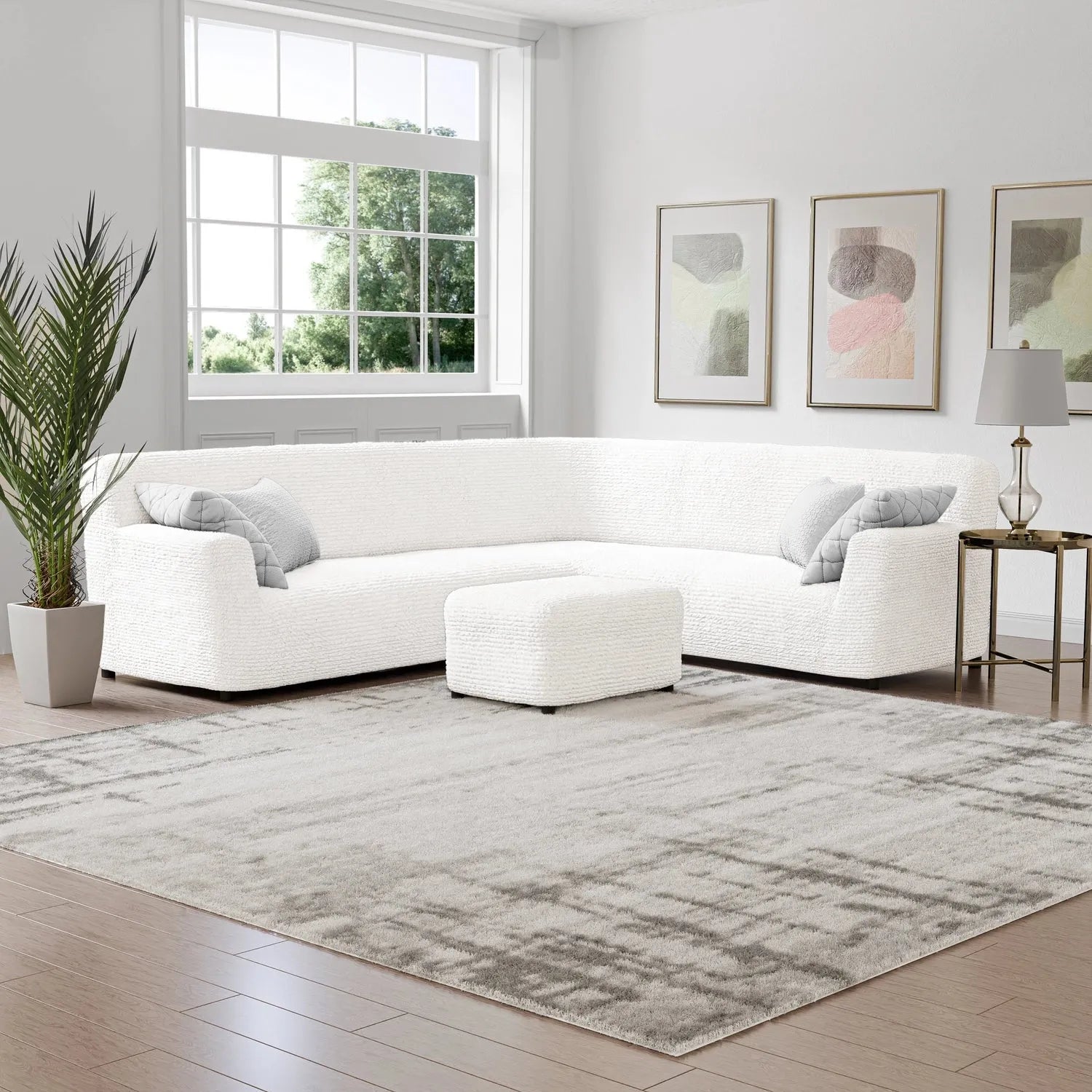 Corner Sofa Slipcover - Microfiber Stretchable Furniture Protector - Perfect for Living Room, Family Room & Home Decor