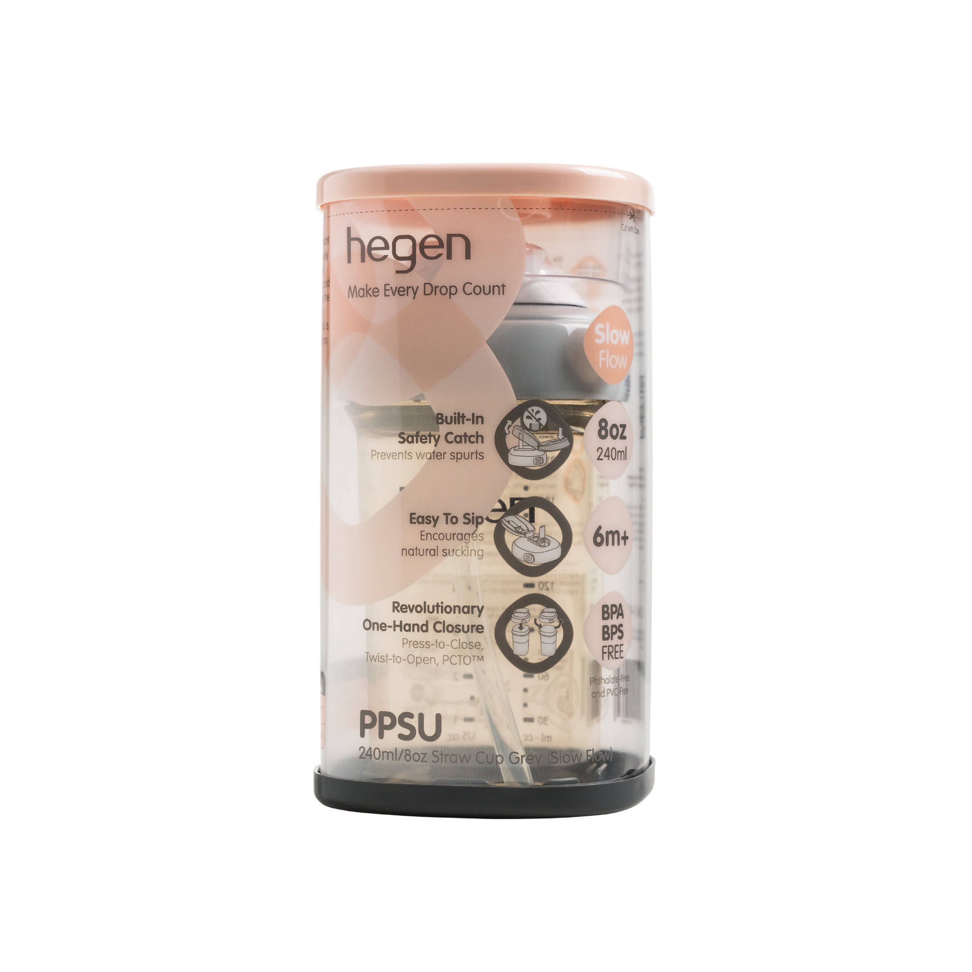 Hegen PCTO™ 240ml/8oz PPSU Straw Cup with Slow Flow - BPA-Free Baby Sippy Cup for Toddlers | Perfect for Travel, Daycare & On-the-Go Feeding