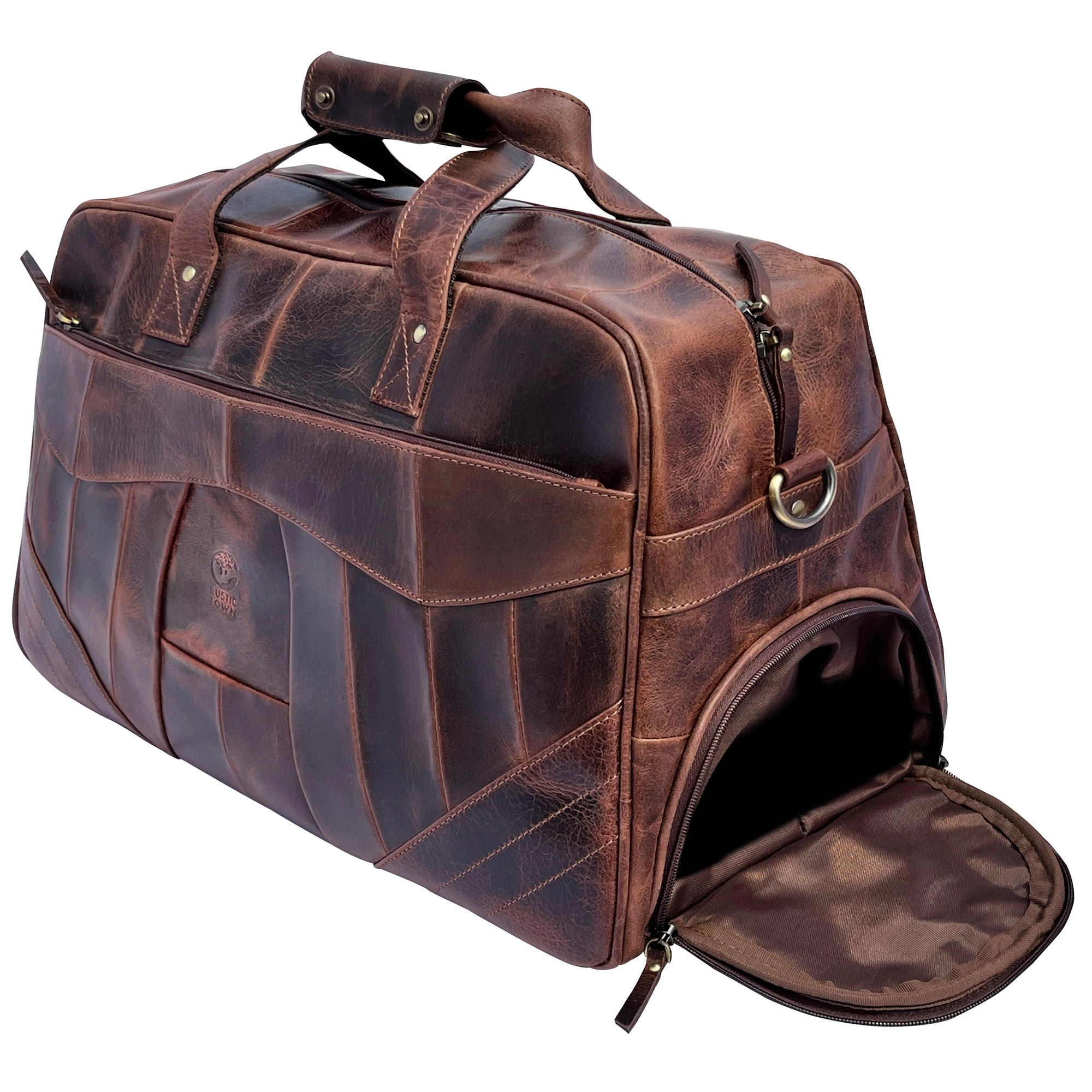 Premium John Leather Travel Duffle Bag with Shoe Compartment - Walnut Brown - Perfect for Gym, Weekend Getaways & Business Trips