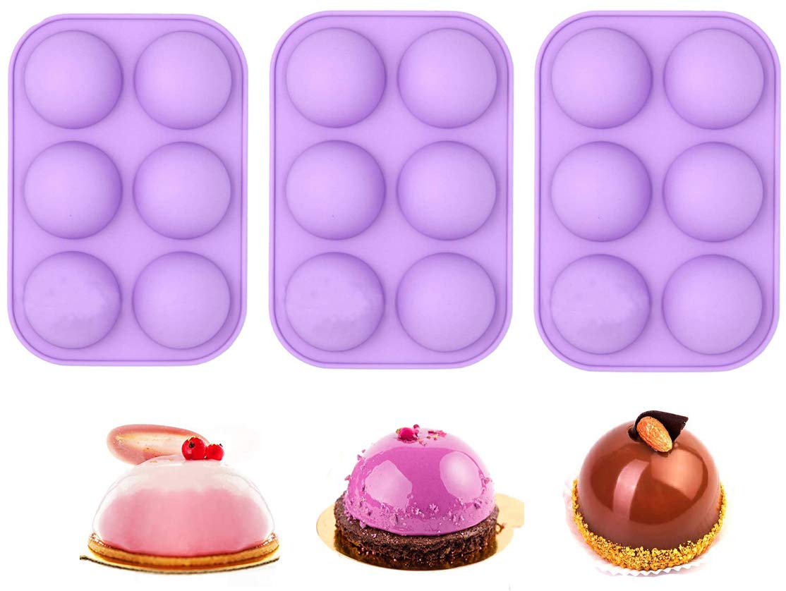 3-Pack Semi Sphere Silicone Chocolate Molds - 6-Cavity Baking Molds for Hot Chocolate Bombs, Cake, Jelly, Mousse, Soap & Ice Cubes - Perfect for Holiday Baking, DIY Desserts & Party Treats