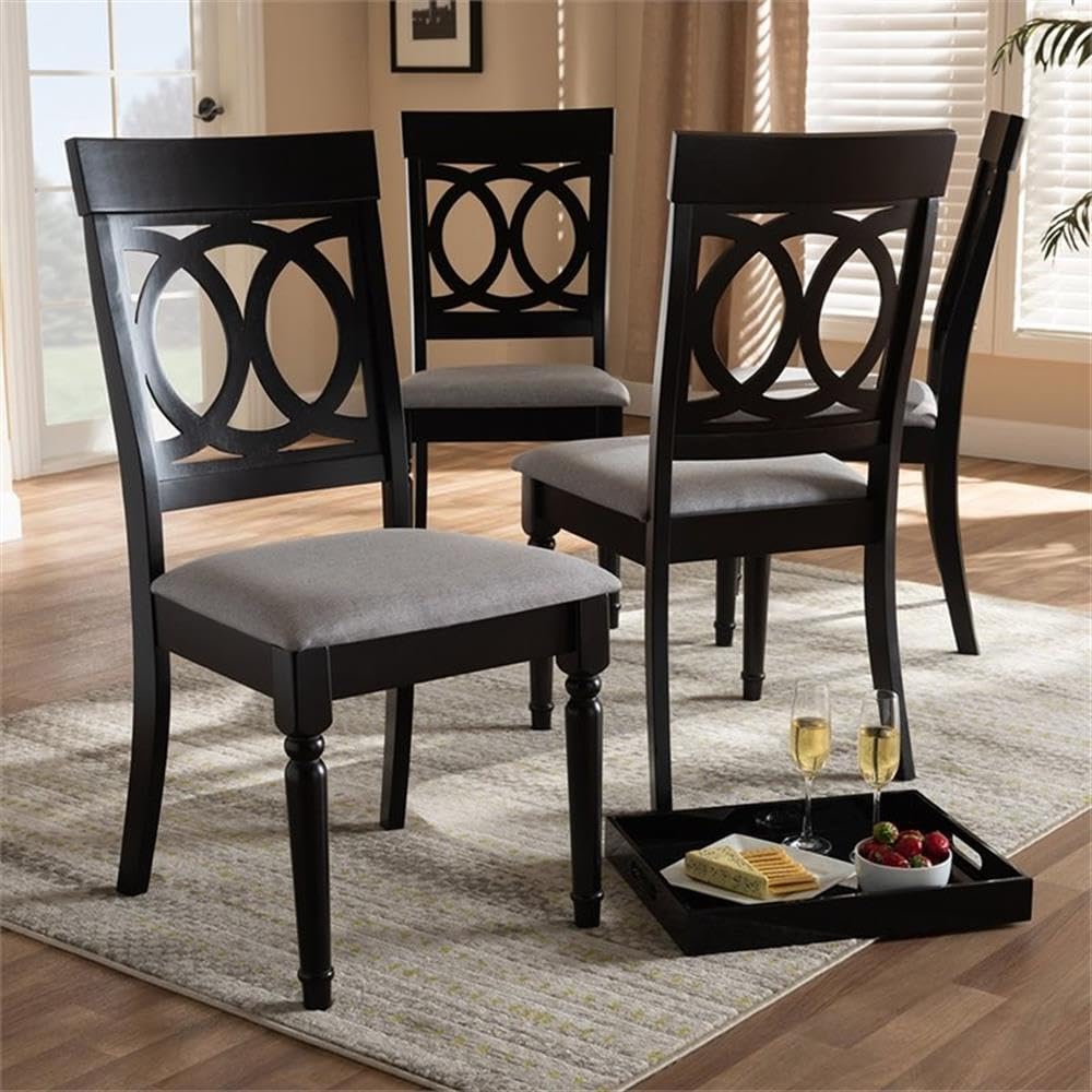 Baxton Studio Lucie Wood Dining Chair Set of 4 - Modern Gray & Espresso Finish - Perfect for Kitchen, Dining Room, and Home Office