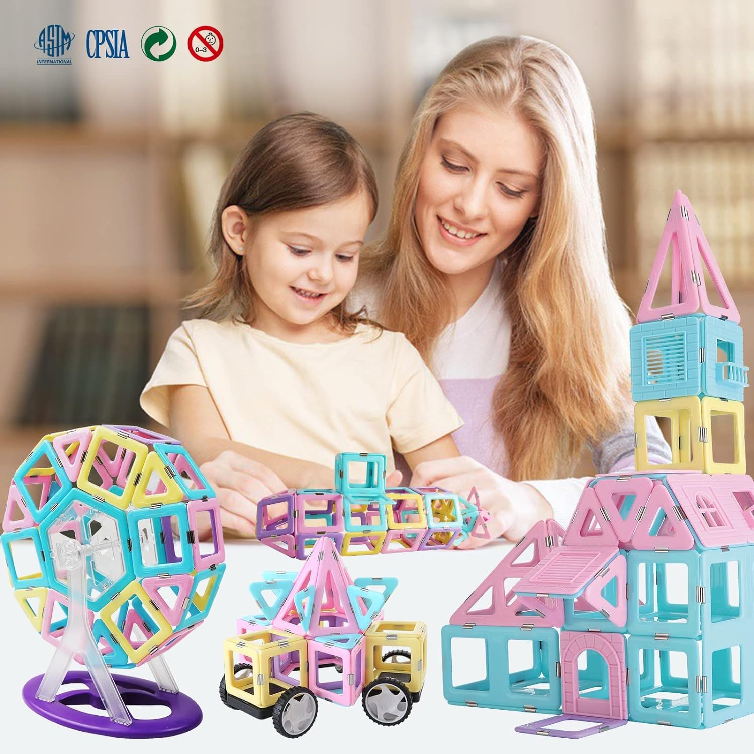 MAGBLOCK 156Pcs Magnetic Tiles Building Set with 2 Cars - STEM Educational Toys for Boys & Girls Ages 3+, Creative Magnet Blocks for Kids - Perfect for Preschool Learning, Birthday Gifts & Indoor Playtime