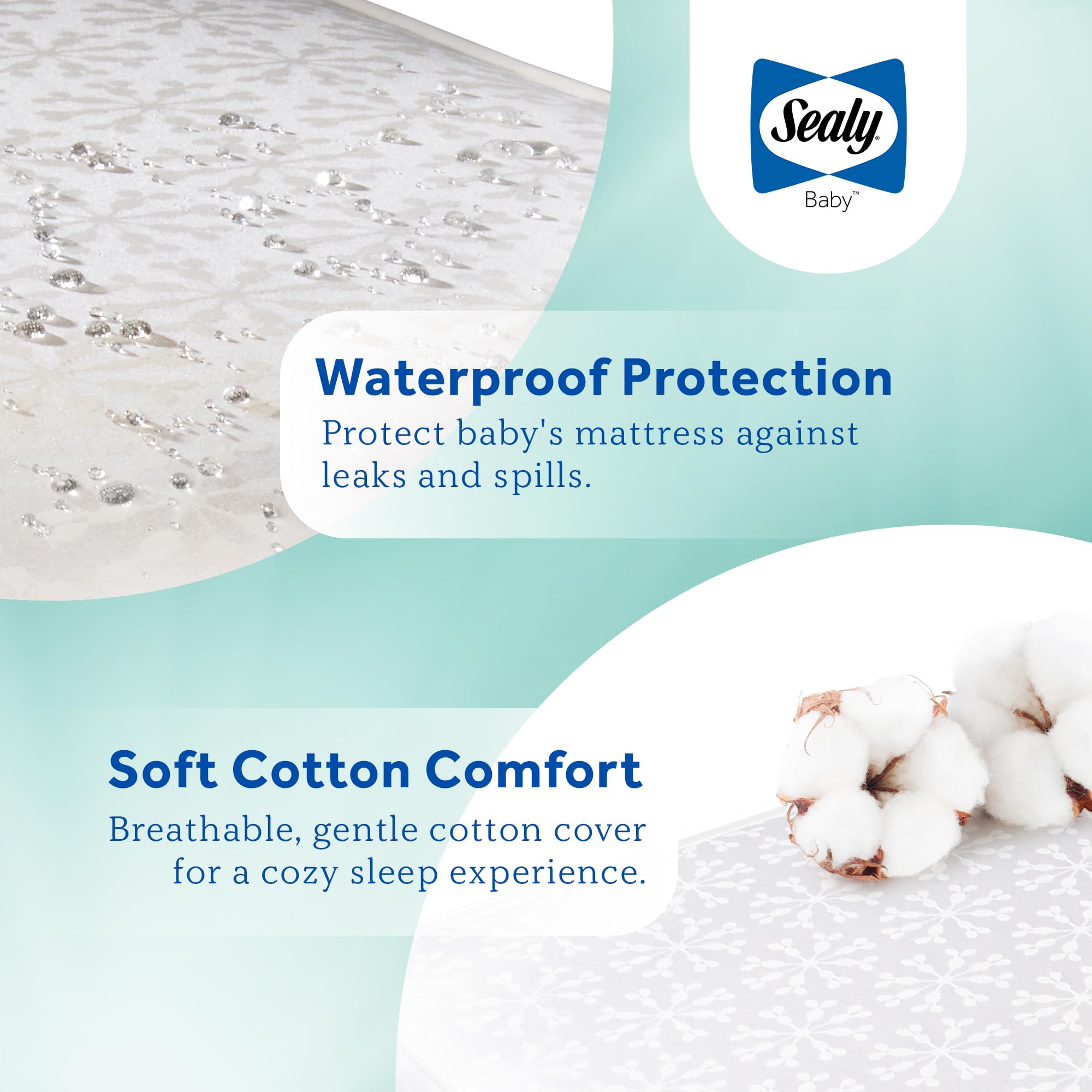 Sealy Baby Cool Comfort Breathable Waterproof 2-Stage Crib Mattress & Toddler Bed | Cooling Foam, Airy Cotton Cover | GREENGUARD Gold Certified | Safety Tested | Made in USA | 52