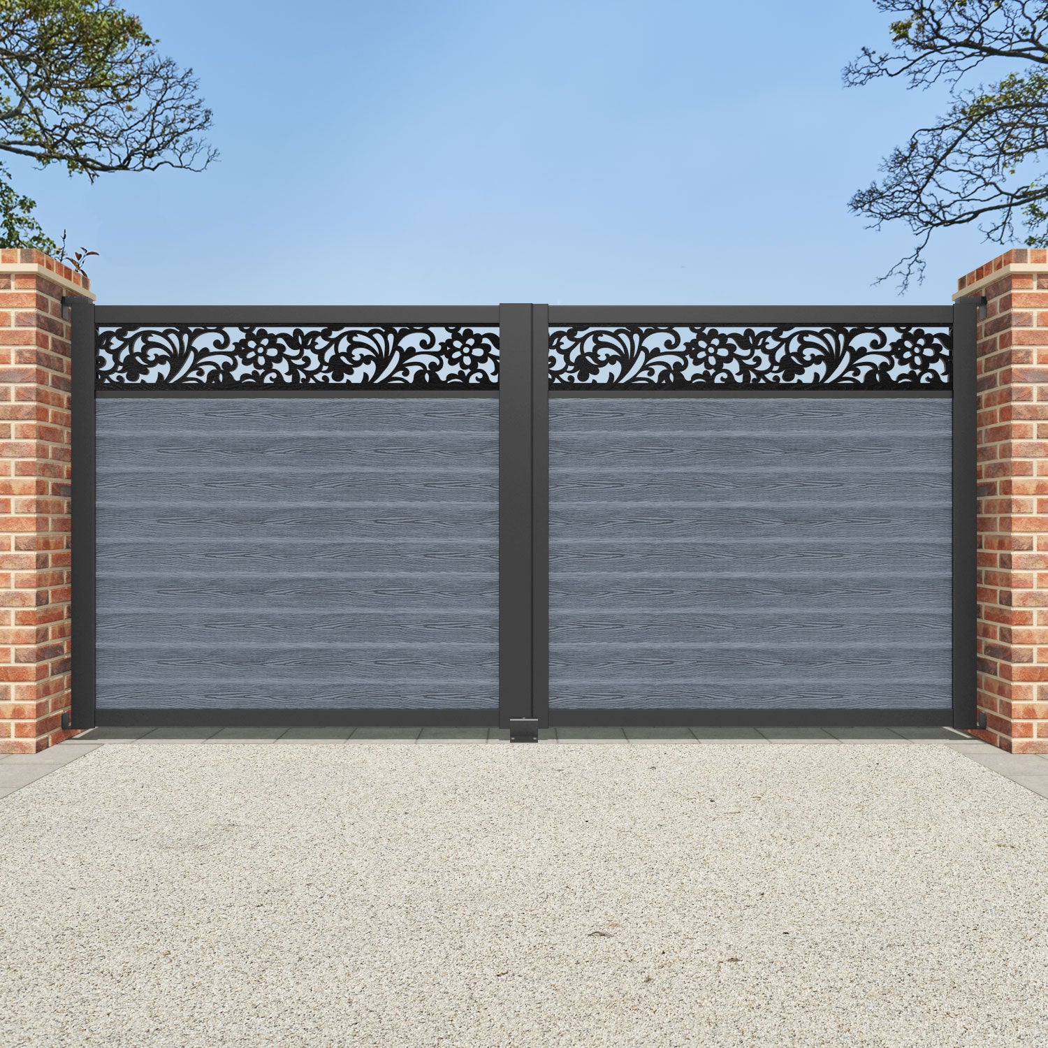 Classic Eden Straight Top Driveway Gate - Anthracite Finish with Decorative Top Screen | Durable Metal Driveway Entrance for Home Security & Curb Appeal