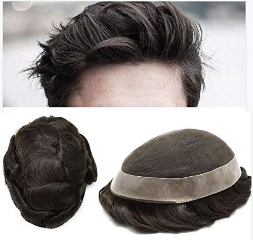 Undetectable Men's Toupee Human Hair Replacement System - French Lace with Poly Skin (8x10, Off Black 1B) - Natural Grey, Black, Brown & Ash Blonde Shades - Perfect for Thinning Hair & Baldness Solutions | Everyday Wear & Special Occasions