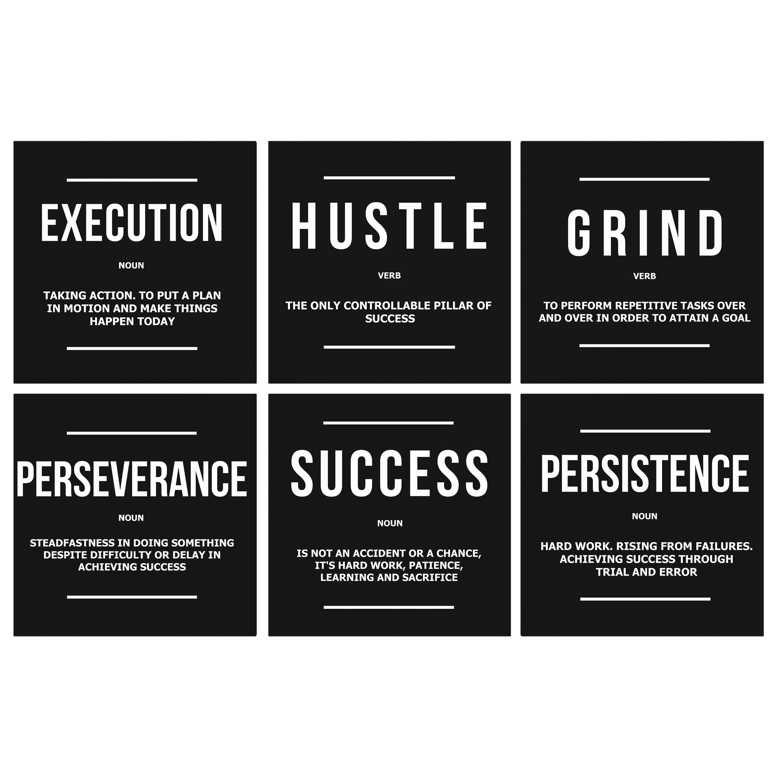 6-Piece Motivational Wall Art Canvas Prints - Grind Hustle Success Perseverance Quotes for Office & Home Decor - 12