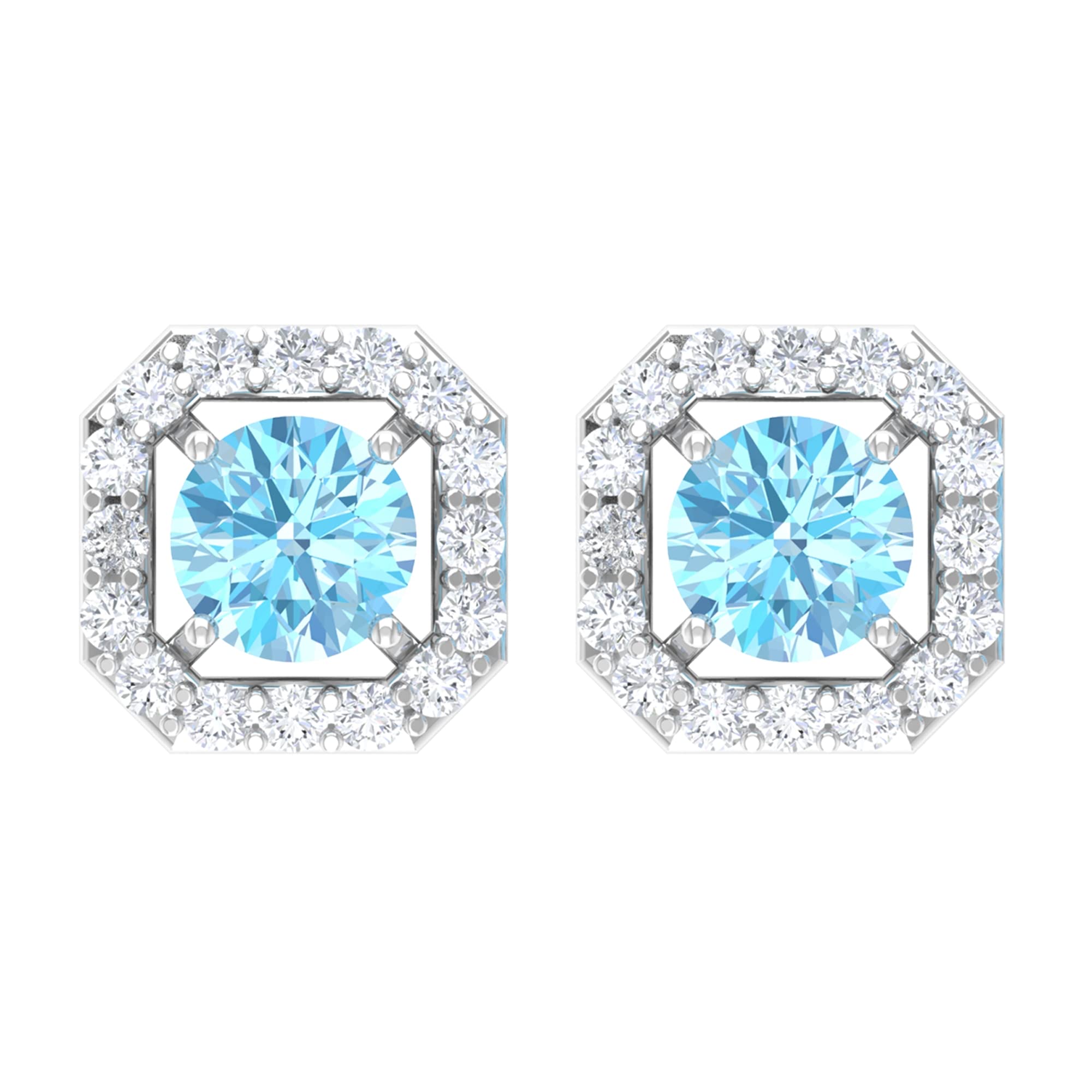 0.50 CT Aquamarine and Diamond Stud Earrings for Women - 14K Solid Gold Screw Back March Birthstone Minimalist Earrings | Perfect for Gifts, Weddings, Anniversaries & Everyday Elegance