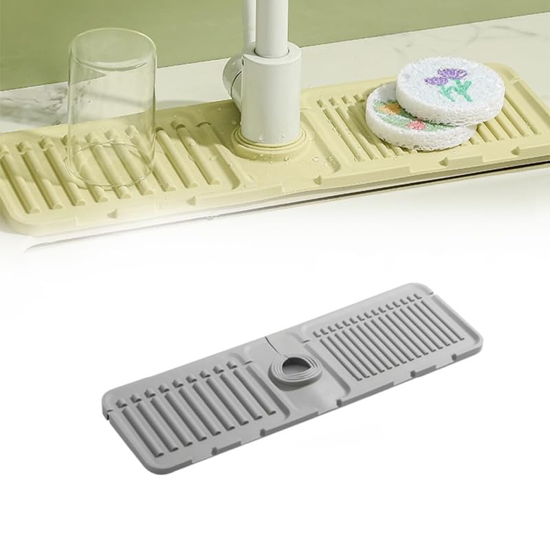 2024 Premium Silicone Faucet Mat for Kitchen & Bathroom Sink - Non-Slip Splash Guard, Fast Drying Drain Tray, Stone Pattern Sink Protector - Perfect for Dishwashing, Handwashing & Countertop Protection
