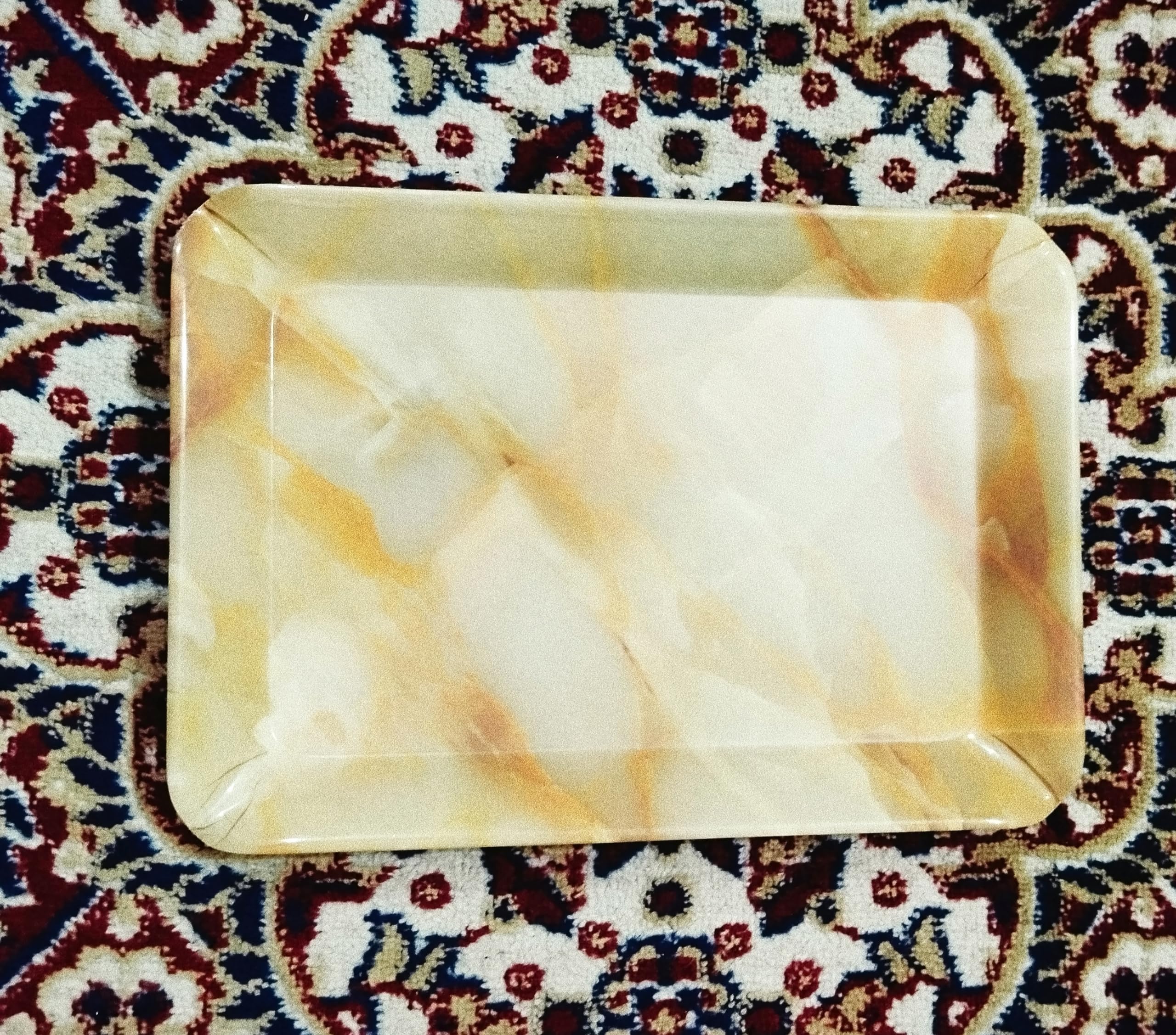 Marble Look Small Tray Set of 2 - Elegant Serving Tray for Snacks, Tea, Coffee & Biscuits - 8 Inch Decorative Serving Platter for Parties, Dining & Home Decor