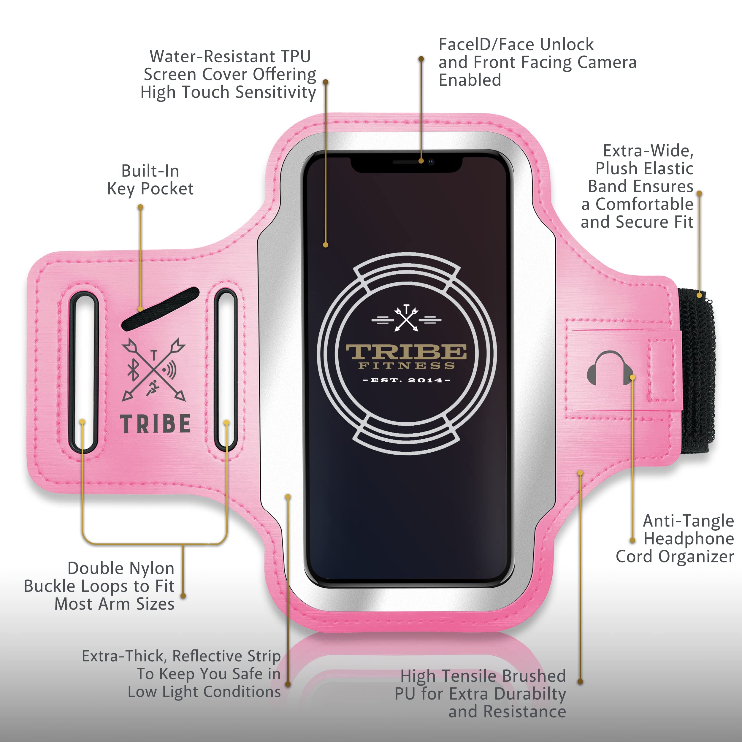 TRIBE Running Phone Holder Armband for iPhone & Galaxy - Adjustable Sports Armband for Women & Men - Perfect for Running, Jogging, Walking & Gym Workouts - Fits All Smartphones with CC/Key Pocket - Stay Active & Connected During Outdoor Activities, Fitness Training & Daily Exercise