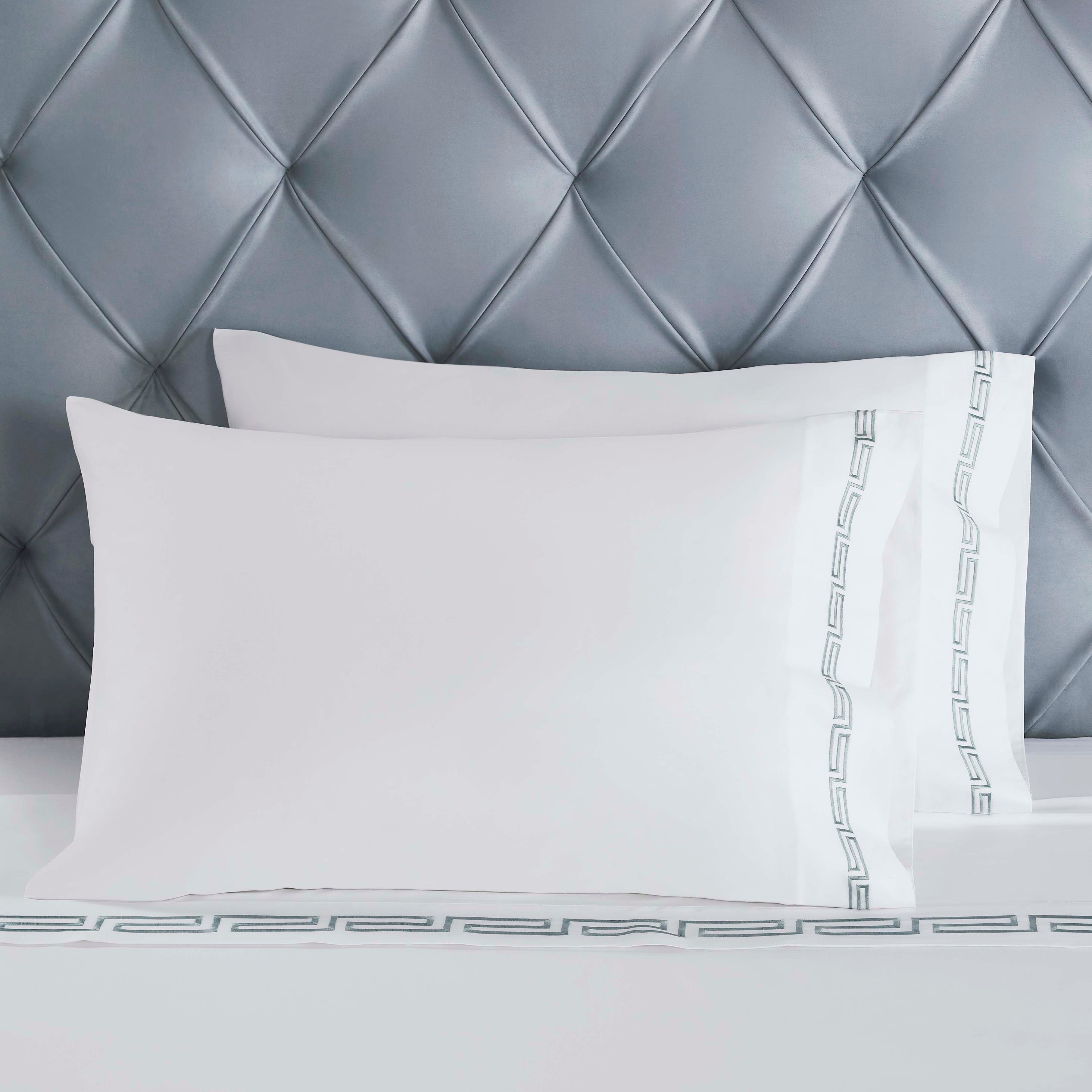 Premium Harrison Cotton Greek Key Embroidered Deep Pocket Bed Sheet Set - Queen Size, 4-Piece Luxury Bedding for Master Bedroom & Guest Room