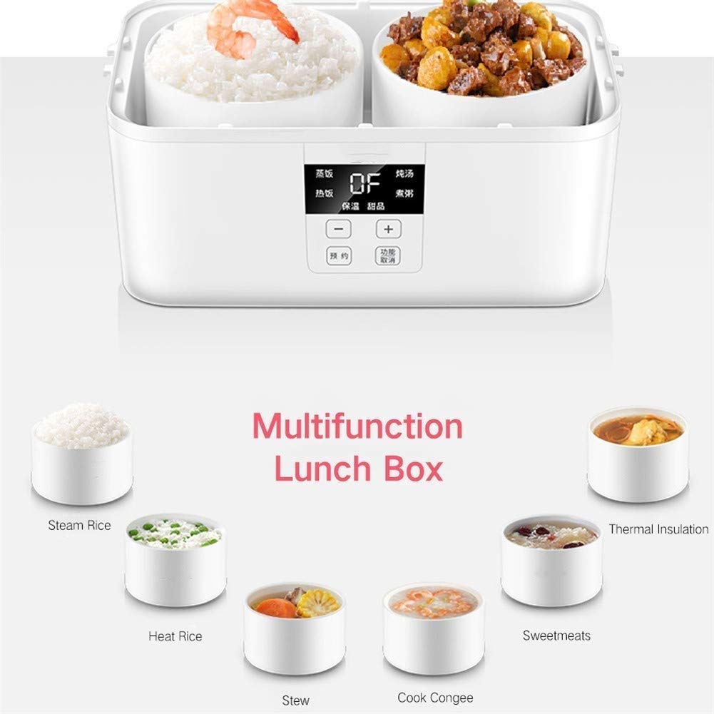Electric Double Tiered Food Steamer - Portable Lunch Box Heater with Removable Ceramic Container | Mini Rice Cooker for Office, Travel & Home | BPA-Free Food Grade Material