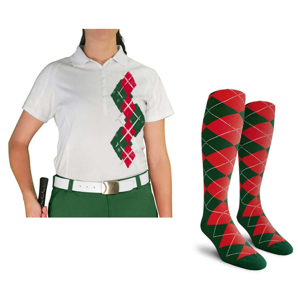 Dry Fit Short Sleeve Graphic Golf Polo Shirt with Socks for Women - Argyle Paradise (AA-ZZ) | Moisture-Wicking Performance Top for Golf, Tennis & Casual Wear