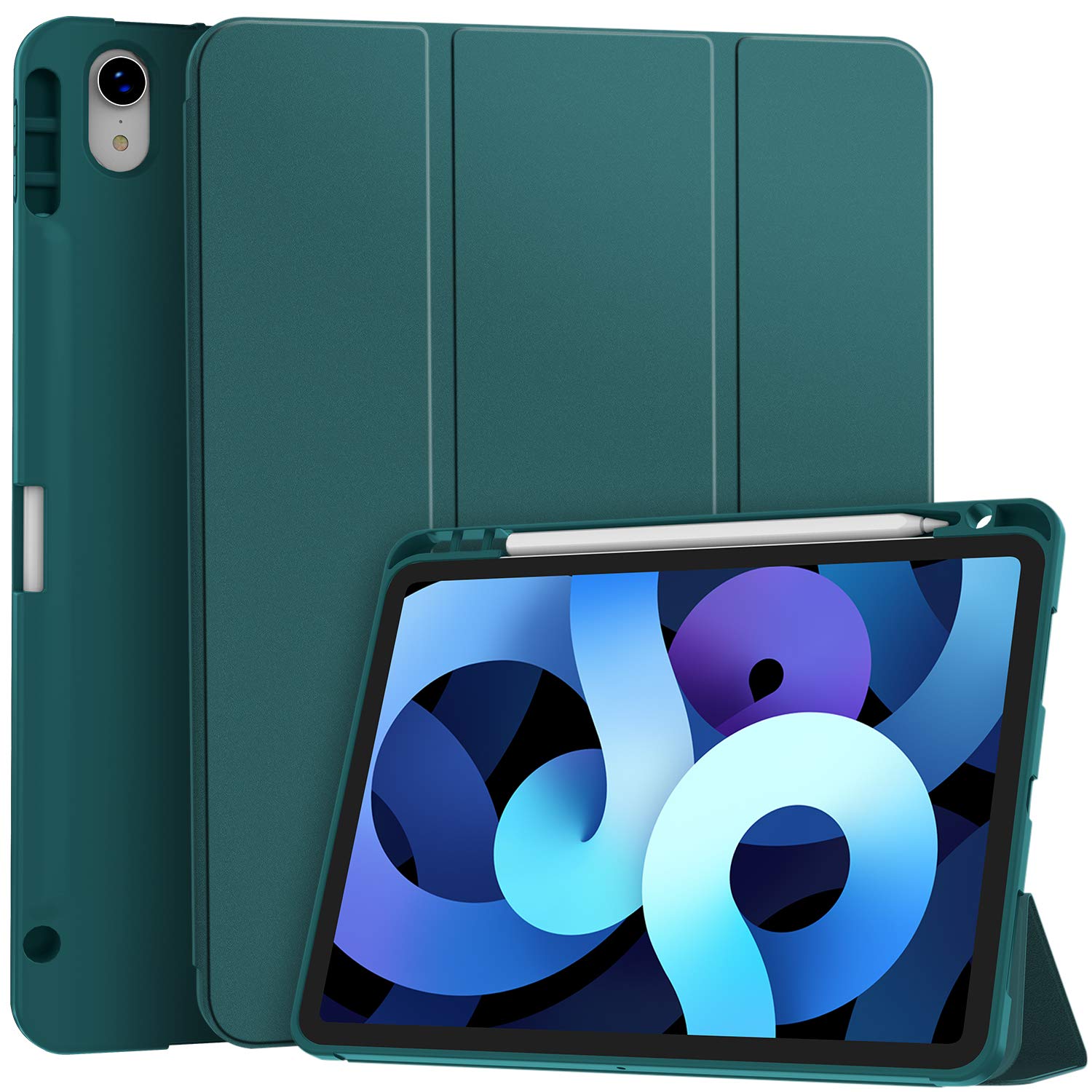 Soke iPad Air 5th Generation 2022 / Air 4th Generation 2020 Case with Pencil Holder - Lightweight Smart Cover with Soft TPU Back, Supports Touch ID & iPad Pencil Charging for 10.9 Inch iPad Air (Dark Teal) - Perfect for Work, Study & Travel Protection