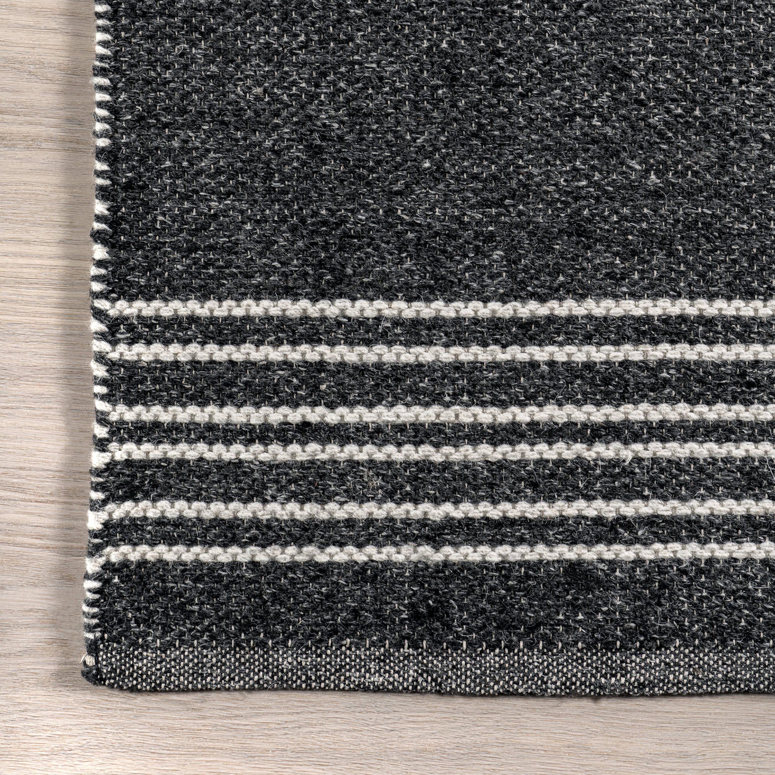 Reversible Striped Wool Rug - Dark Grey & Natural Birchwood | Soft & Durable for Living Room, Bedroom, or Office Decor