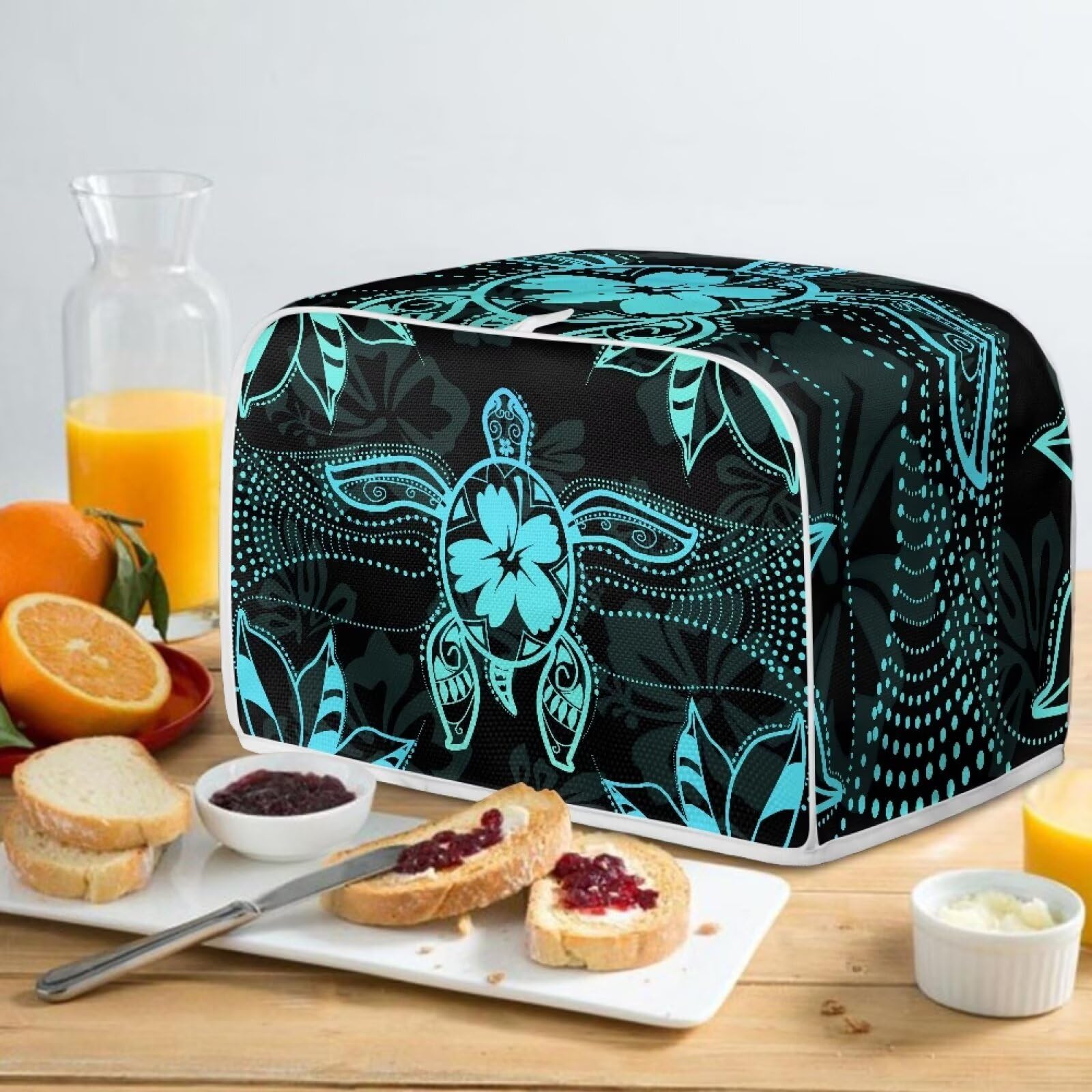 4 Slice Toaster Cover with Sea Turtle Hibiscus Print - Anti-Fingerprint Microwave & Toaster Oven Protector - Bakeware Cover for Kitchen - Perfect for Countertop Protection & Home Decor