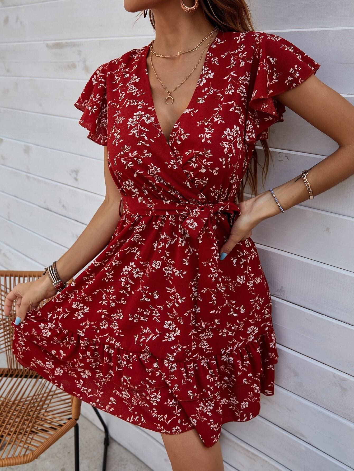 Boho Floral Wrap Belted A-Line Dress for Women - Stylish Summer Maxi Dress for Beach, Wedding & Casual Outings