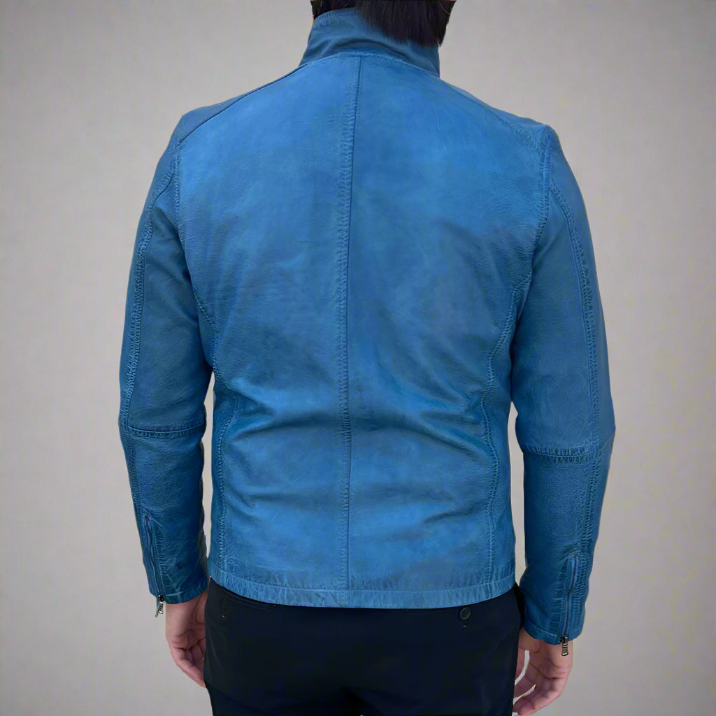 Premium Men's Genuine Sheep Leather Jacket - Classic Stand Collar Design with 2 Functional Pockets | Perfect for Casual Outings, Motorcycle Riding & Winter Fashion