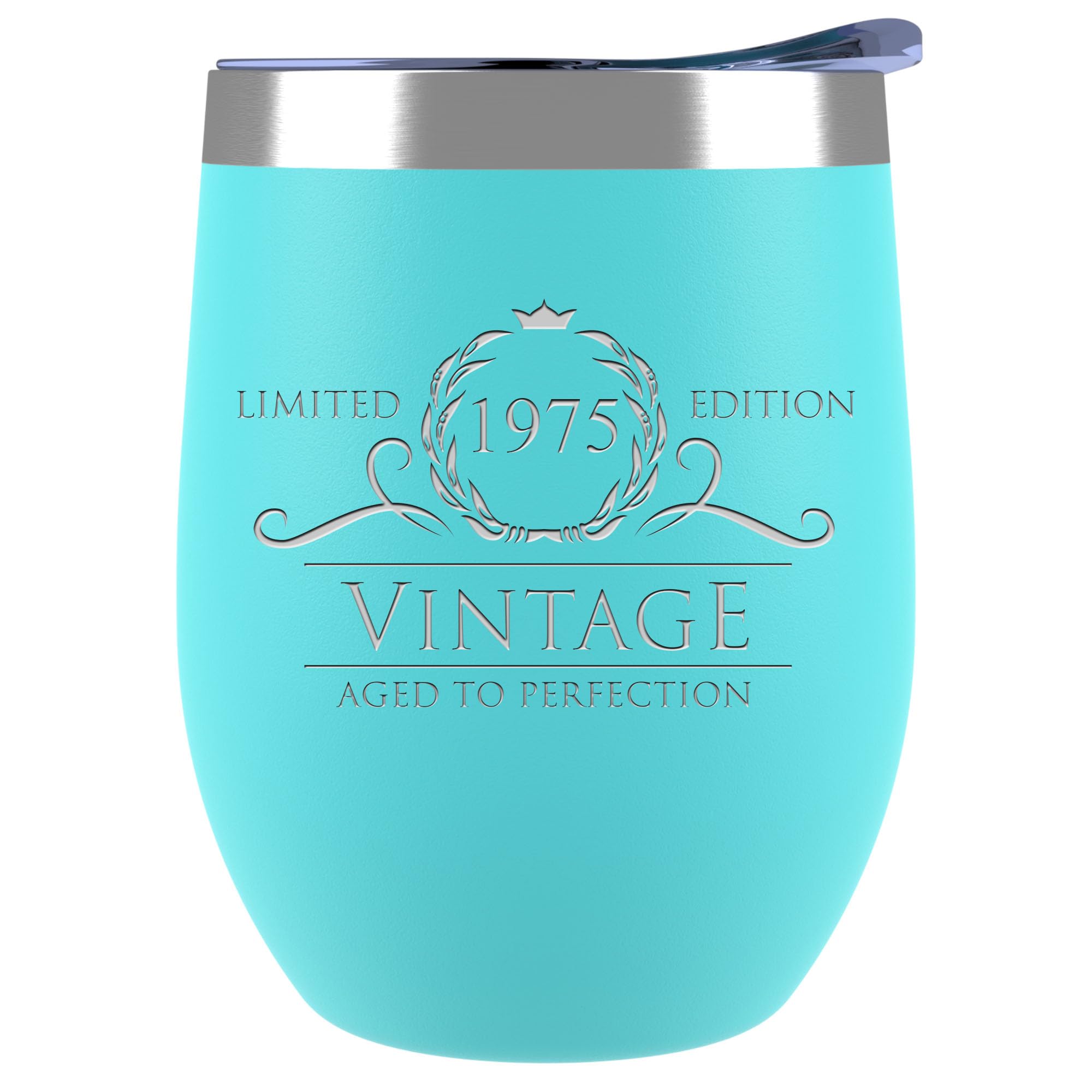 Vintage 1975 Stemless Wine Tumblers - 12oz Mint Birthday Gifts for Women Turning 50, Perfect for Wife, Mom, Sister & Friends | 50th Birthday Party, Anniversary Celebration & Wine Tasting Events