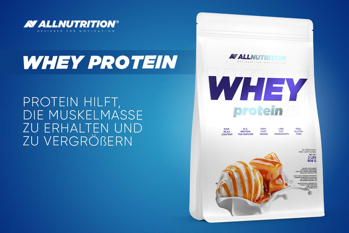 Allnutrition Whey Protein Powder - Caramel Ice Cream Flavor, 908g | High-Quality Protein Supplement for Muscle Recovery & Workout | Ideal for Post-Workout Shakes, Smoothies & Baking