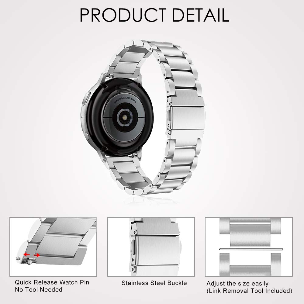 Premium Stainless Steel Metal Watch Band for Samsung Galaxy Watch Active/Active 2 (40mm/44mm), Galaxy Watch 4/4 Classic, Watch 5/5 Pro, Watch 3 (41mm/42mm) - Durable Replacement Strap for Workout, Office & Everyday Wear