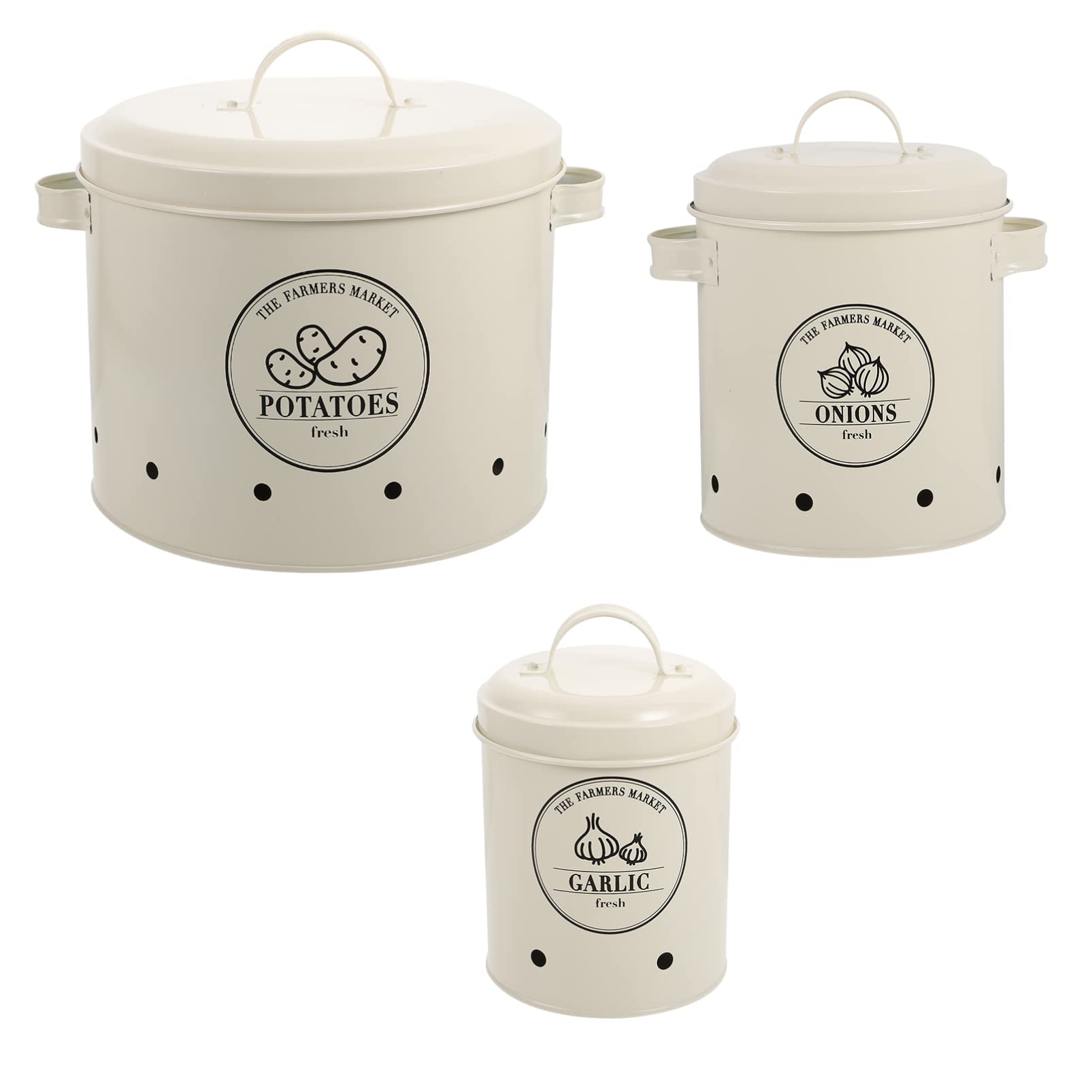 Vintage Metal Potato Onion Storage Containers Set - 3-Piece Kitchen Canisters with Lids for Potatoes, Onions, Garlic & Vegetables | Pantry & Countertop Organization for Fresh Produce Storage
