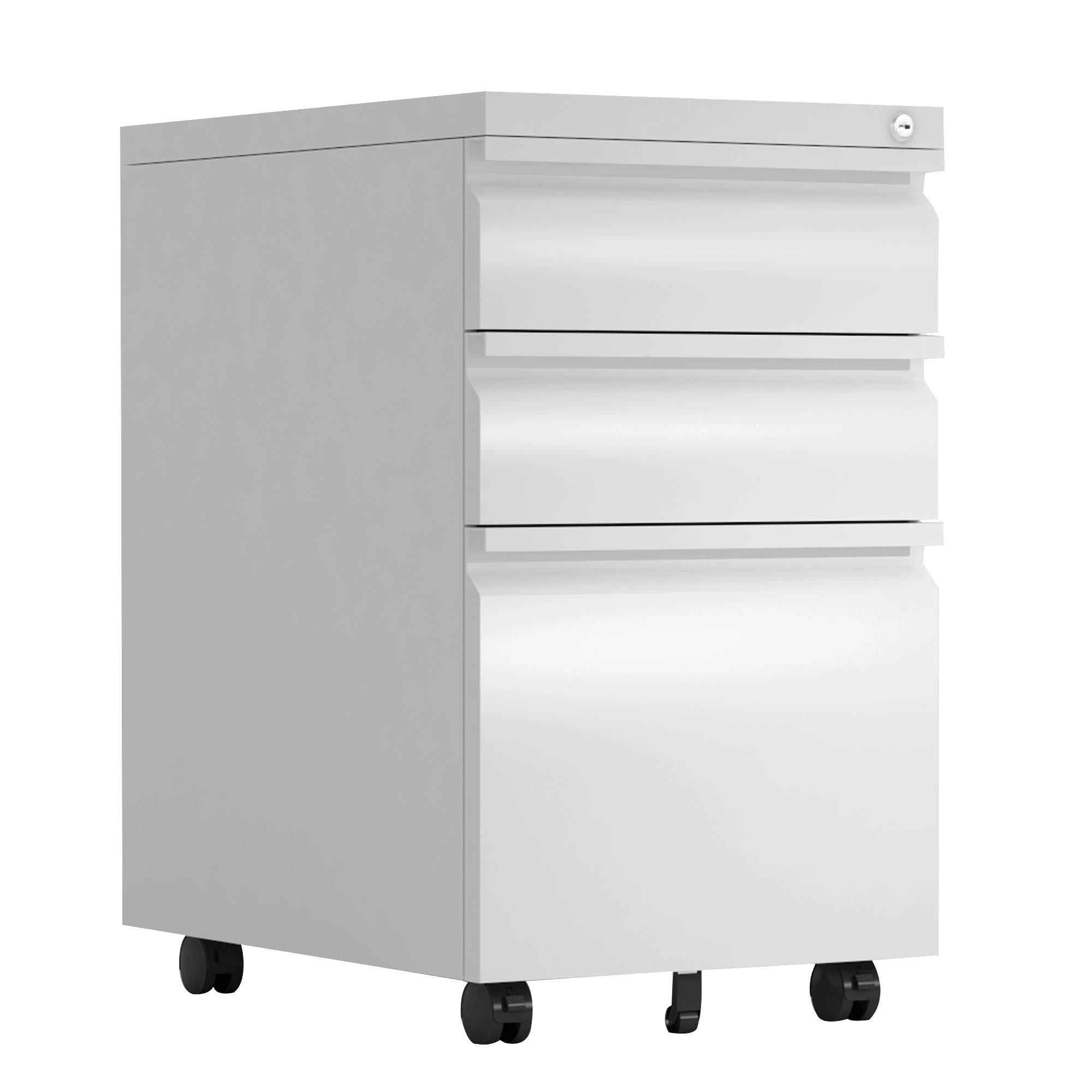 Lockable 3-Drawer Gooseneck Mobile File Cabinet with Wheels - Metal Storage for Legal/Letter/A4 Documents - Home Office Organization & Space Saving Solution (White) - Perfect for Small Spaces, Dorm Rooms & Shared Workspaces