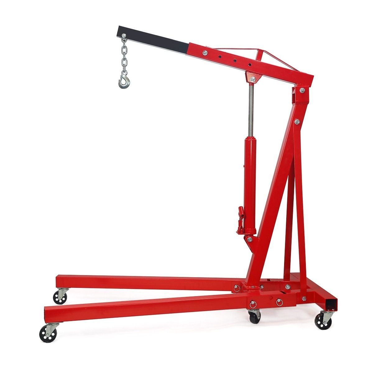 Stark USA 2 Ton Folding Engine Hoist Stand - Heavy Duty Cherry Picker Crane for Auto Repair, Garage & Workshop - Portable Foldable Lift for Car Engine Removal & Maintenance (Red)