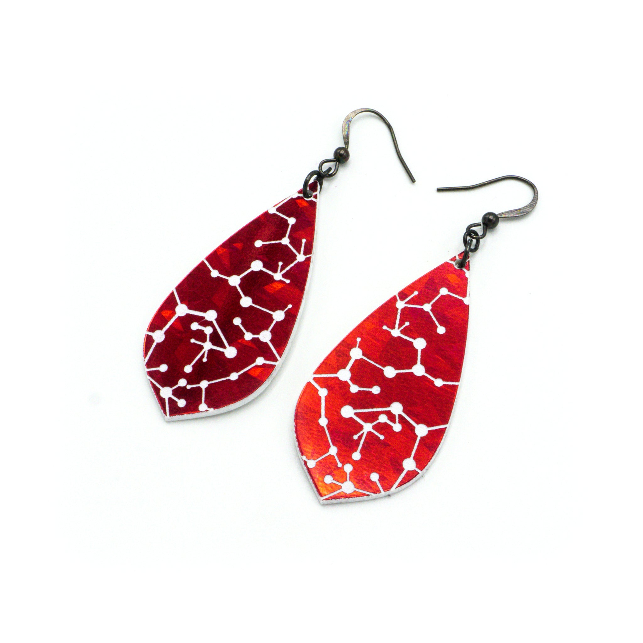 Gem Point [05] Acrylic Earrings - Red Holographic & White | Trendy Dangle Earrings for Women, Party Wear, Gift Idea, Fashion Accessories