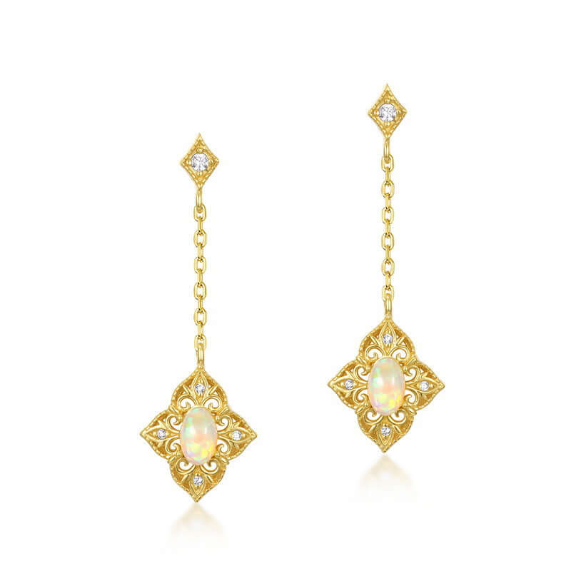 Baroque Opal Filigree Dangle Earrings for Women - Vintage Style Handmade Jewelry Gift - Perfect for Weddings, Parties & Special Occasions | E2556