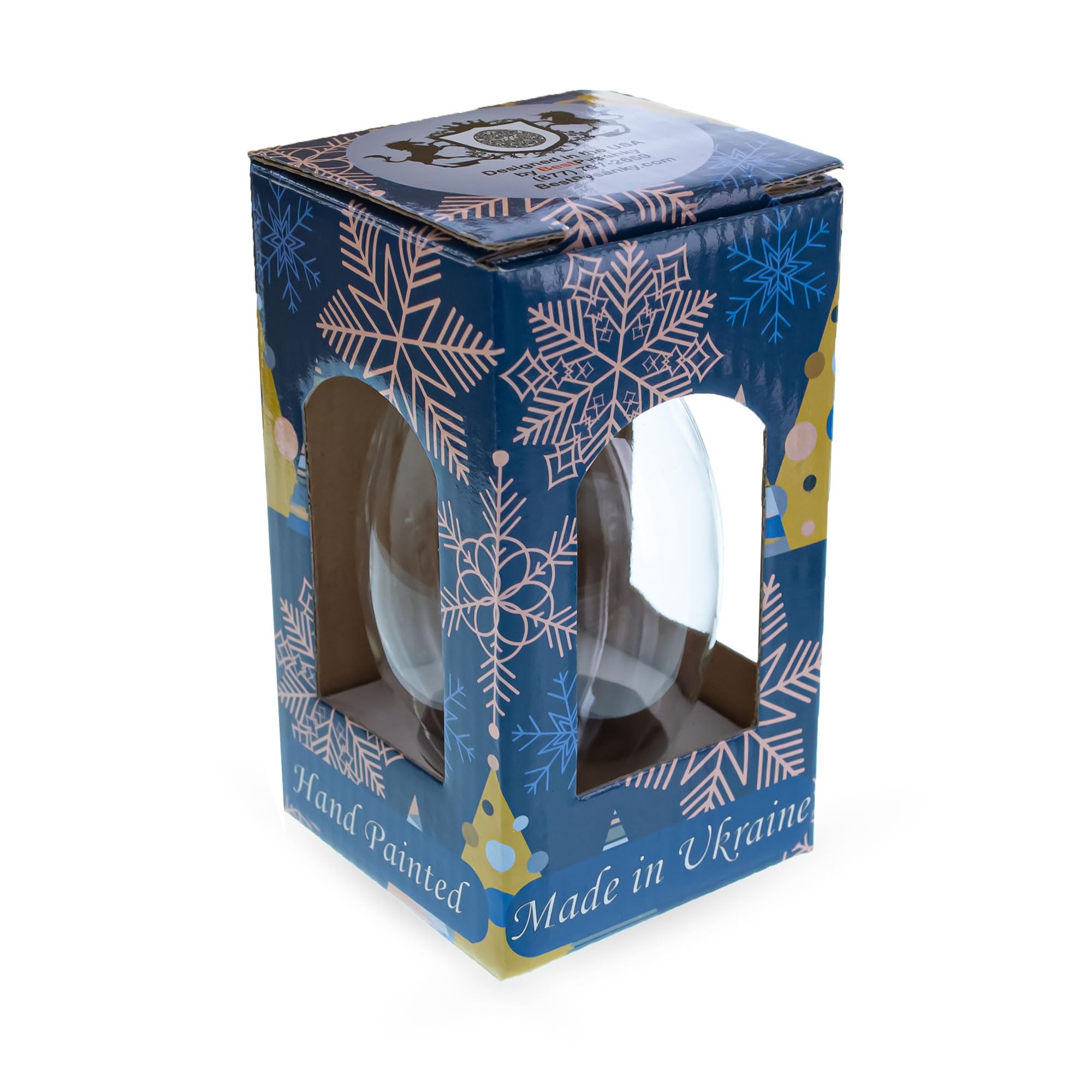 4 Inch Beige and Blue Glass Egg Christmas Ornament with Floral Design - Perfect for Holiday Tree Decor, Gift Giving & Festive Home Décor